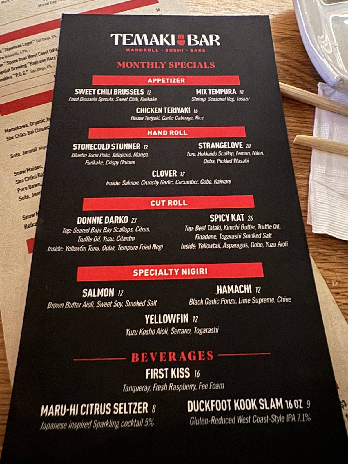 Temaki Bar Sushi меню