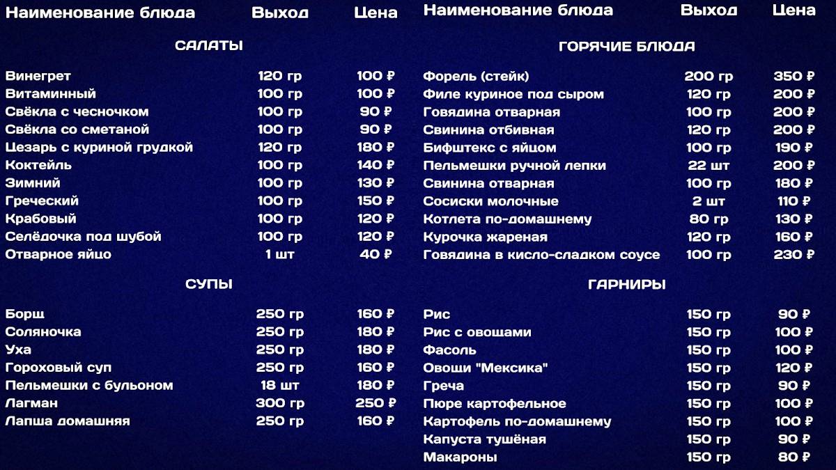 Теплушка меню