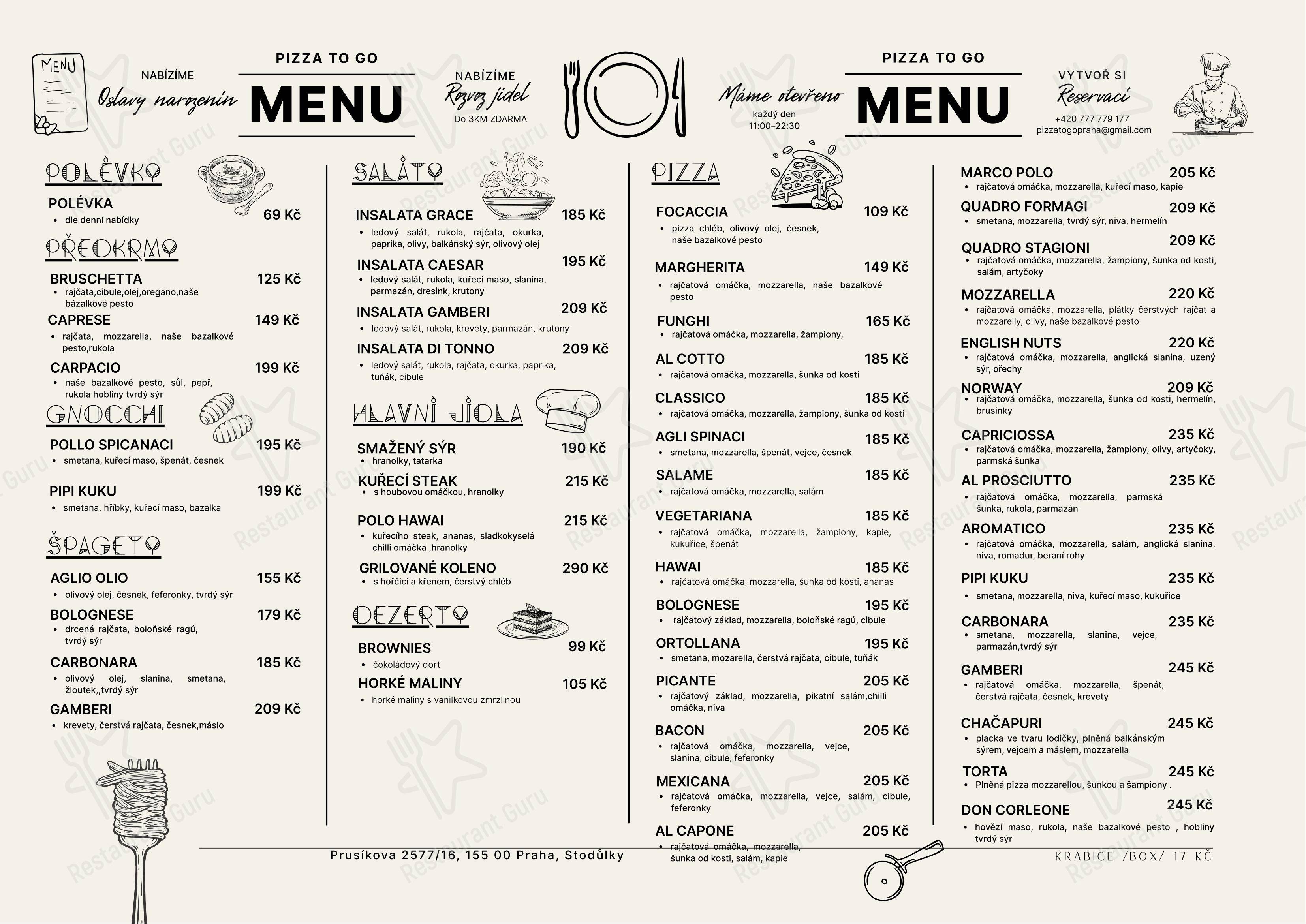 Меню ресторана Terasy Restaurant - Pizza To Go