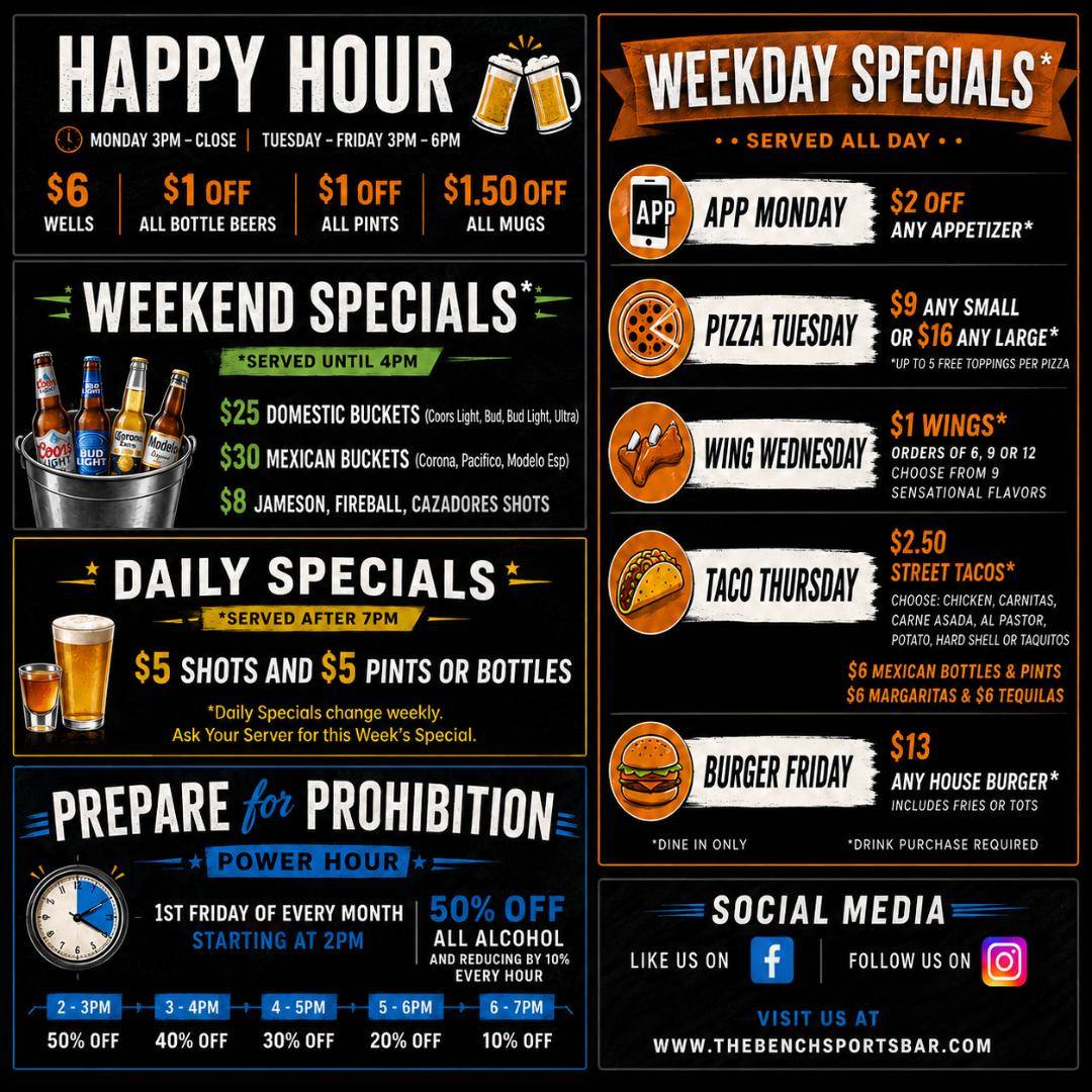 The Bench Sports Bar & Grill меню