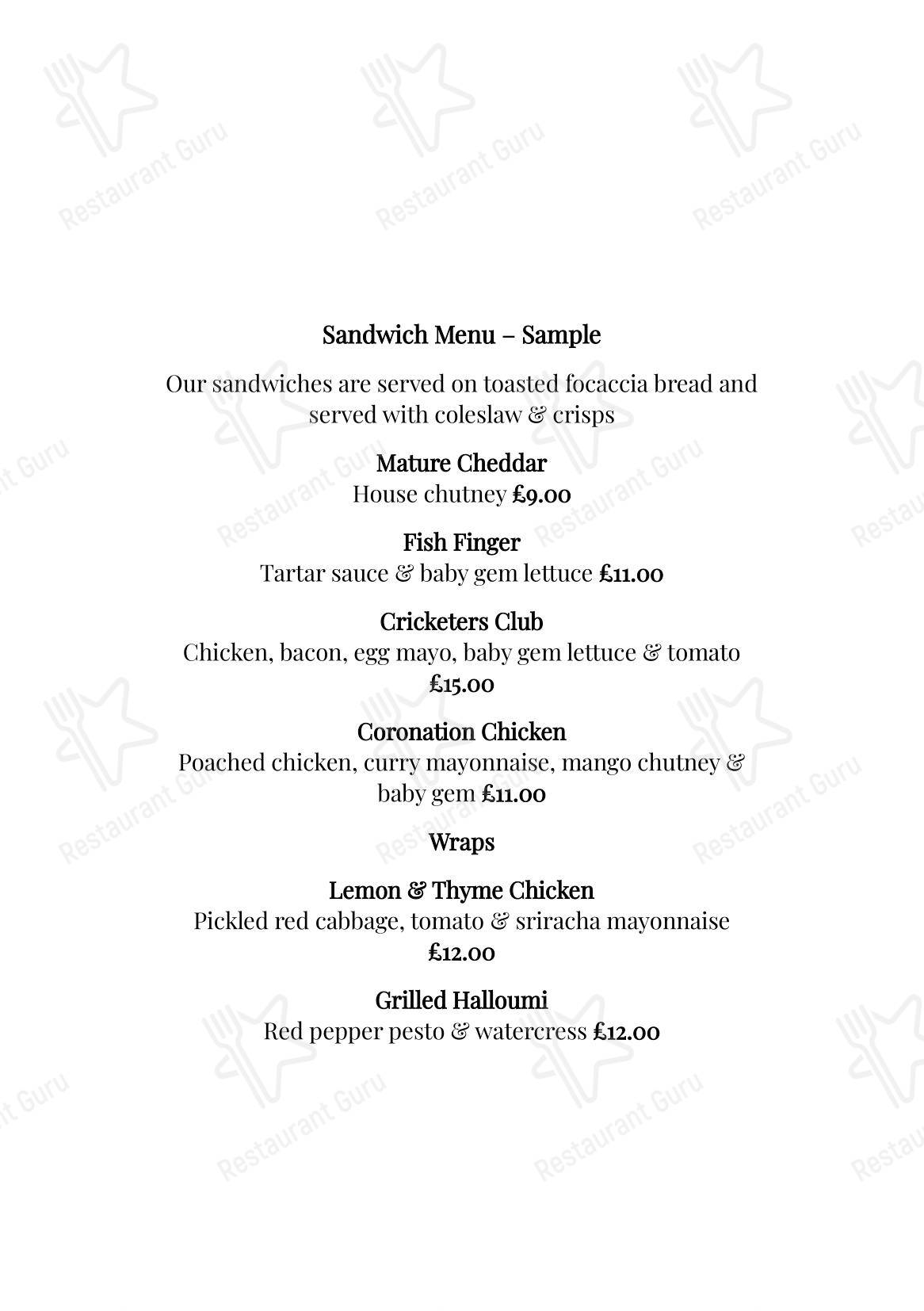 Wine Menu паба и бара The Cricketers Inn