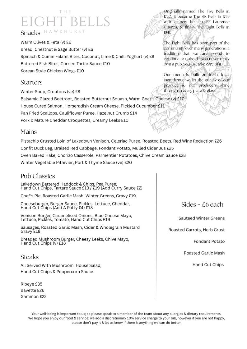The Eight Bells меню