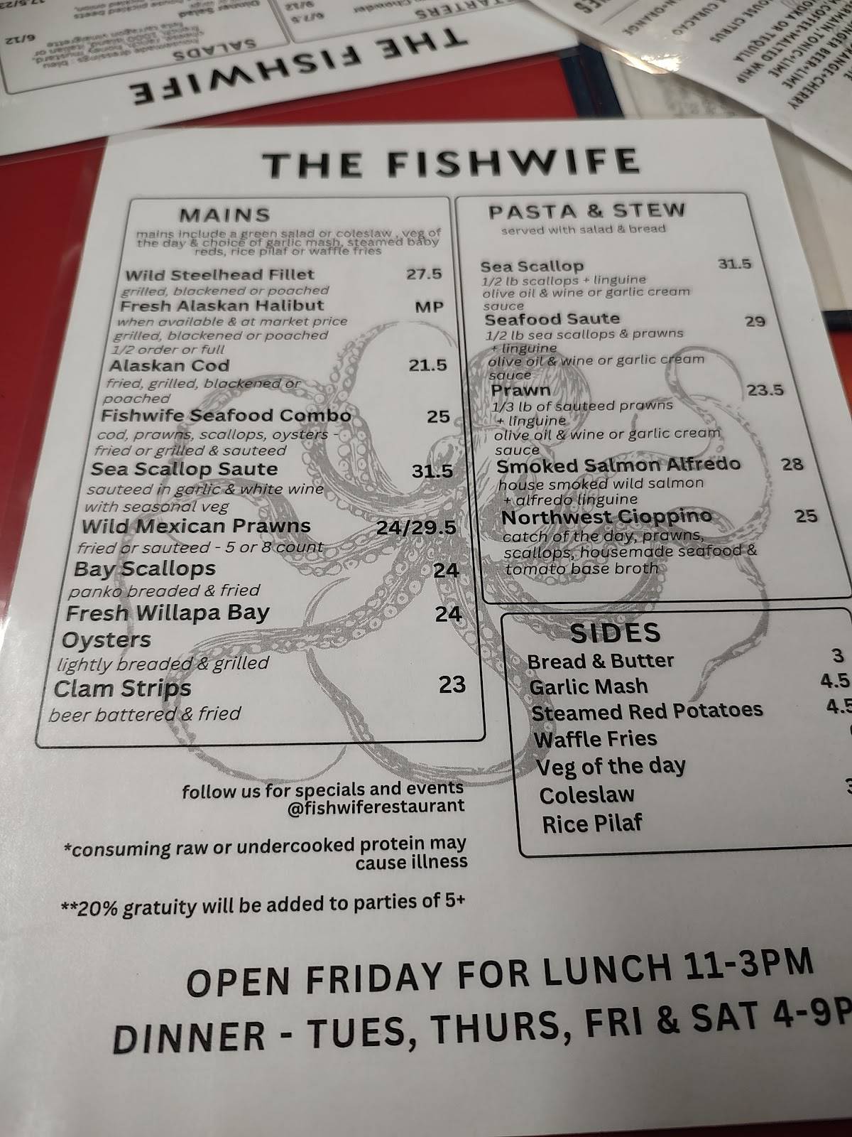 The Fishwife Restaurant меню