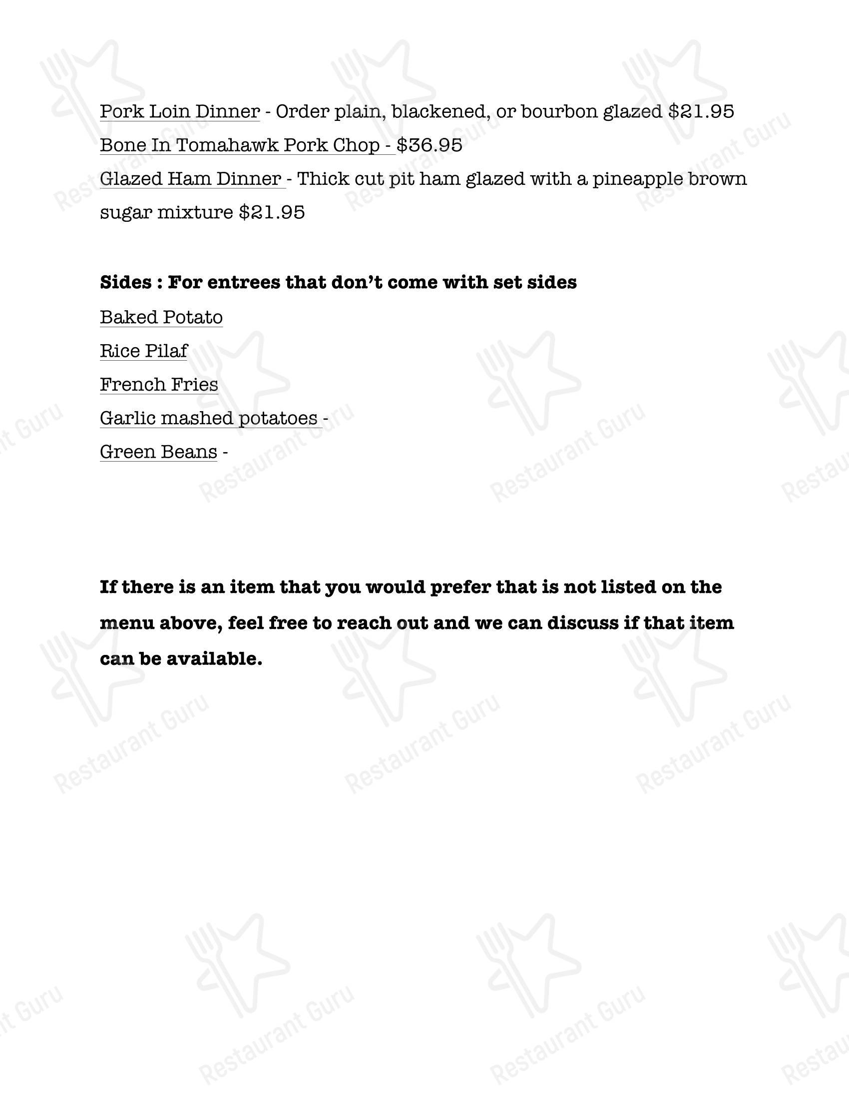 Меню стейк хауса The Golden Pheasant Steakhouse