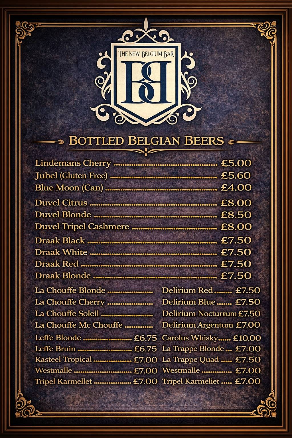 The New Belgium Bar меню