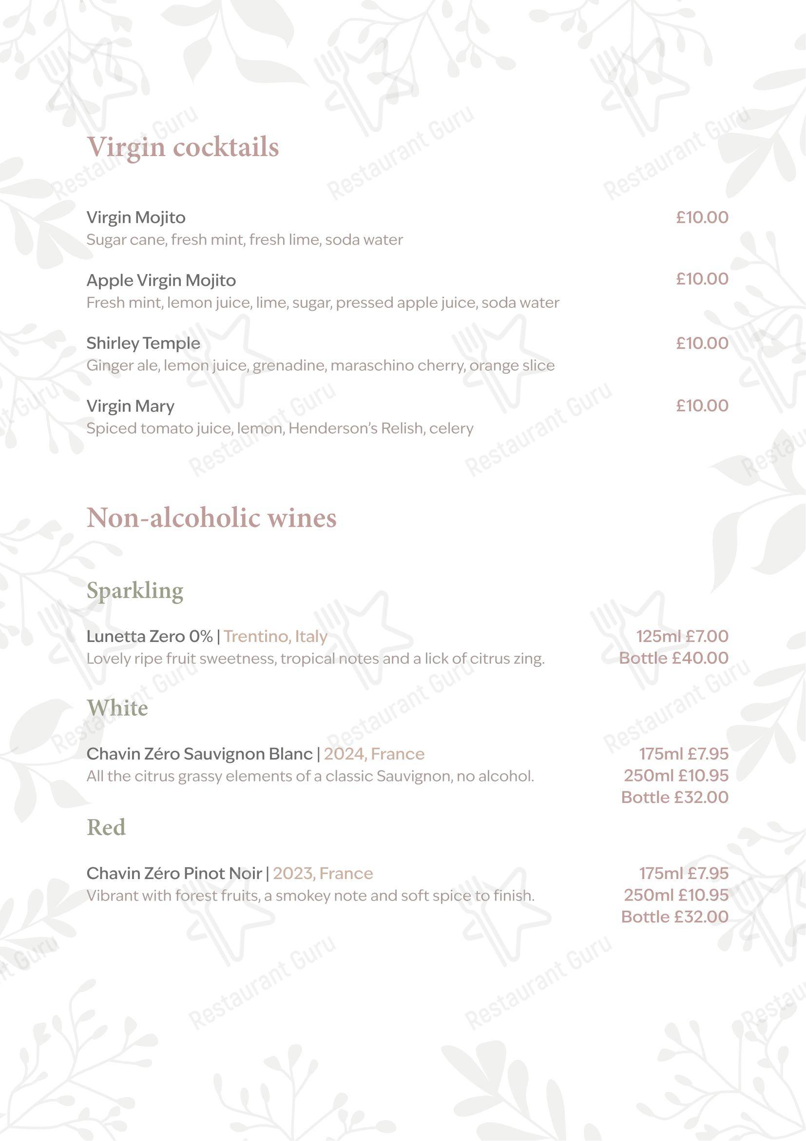 The Peacock at Rowsley в Матлоке - Table Menu