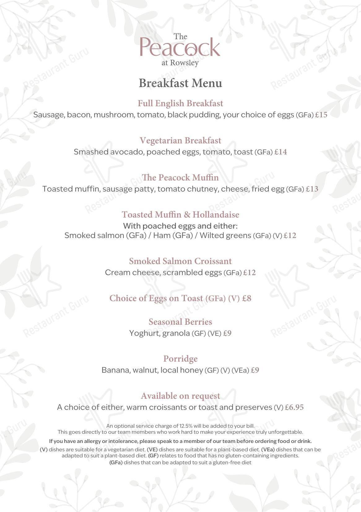 Меню паба и бара The Peacock at Rowsley - Group Booking Menu