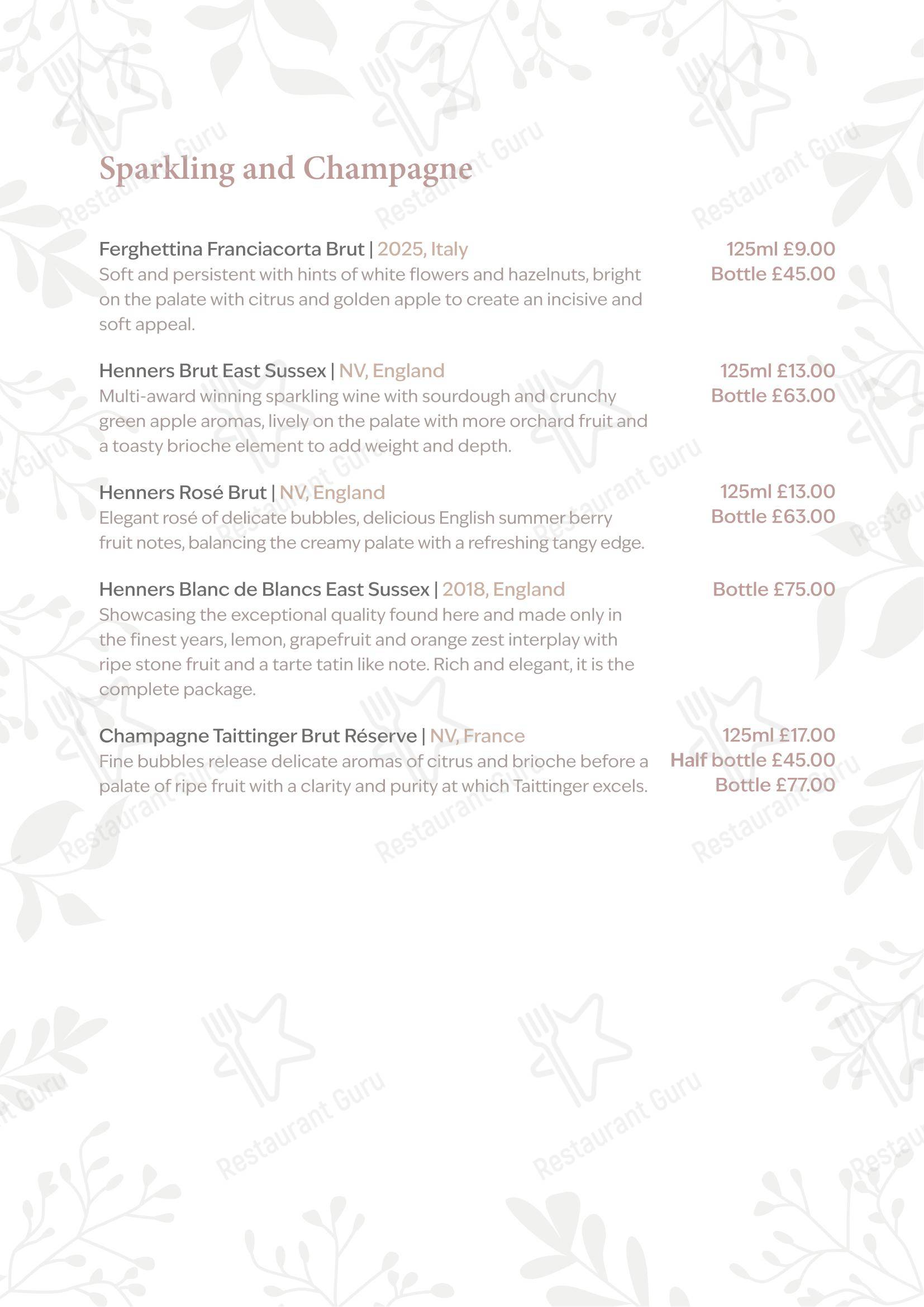 The Peacock at Rowsley в Матлоке - Table Menu