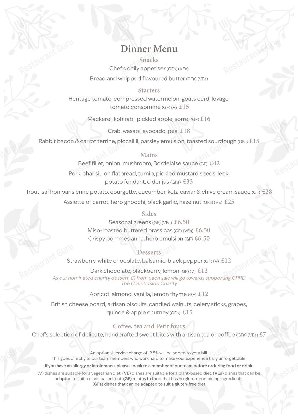 Меню паба и бара The Peacock at Rowsley - Takeaway Menu