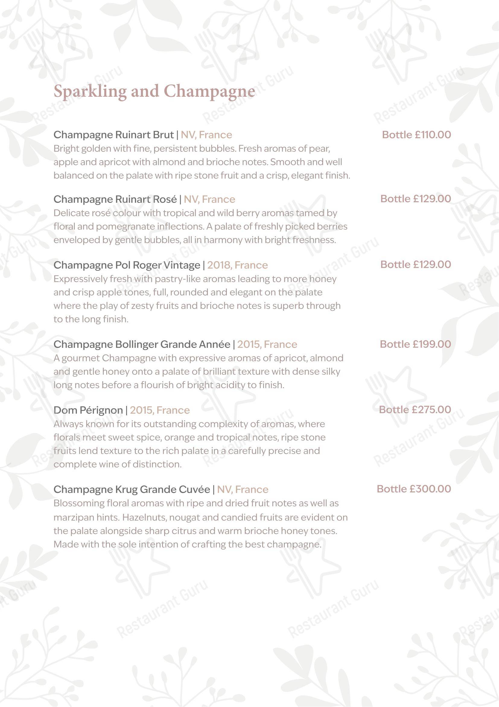 The Peacock at Rowsley в Матлоке - Table Menu