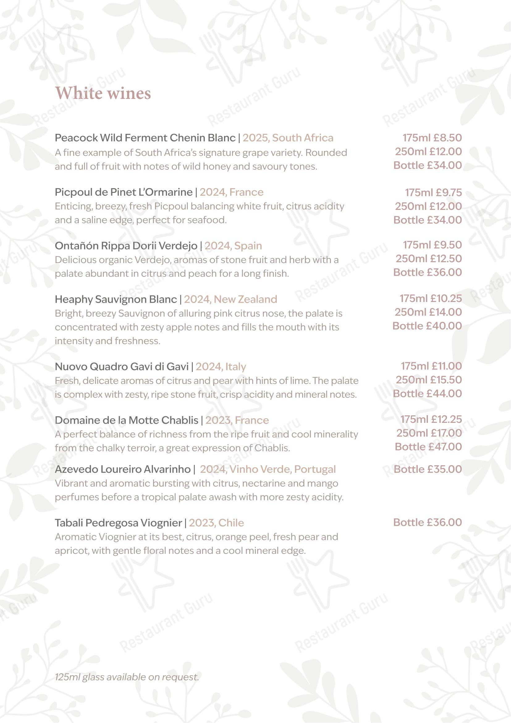 Меню паба и бара The Peacock at Rowsley - Table Menu