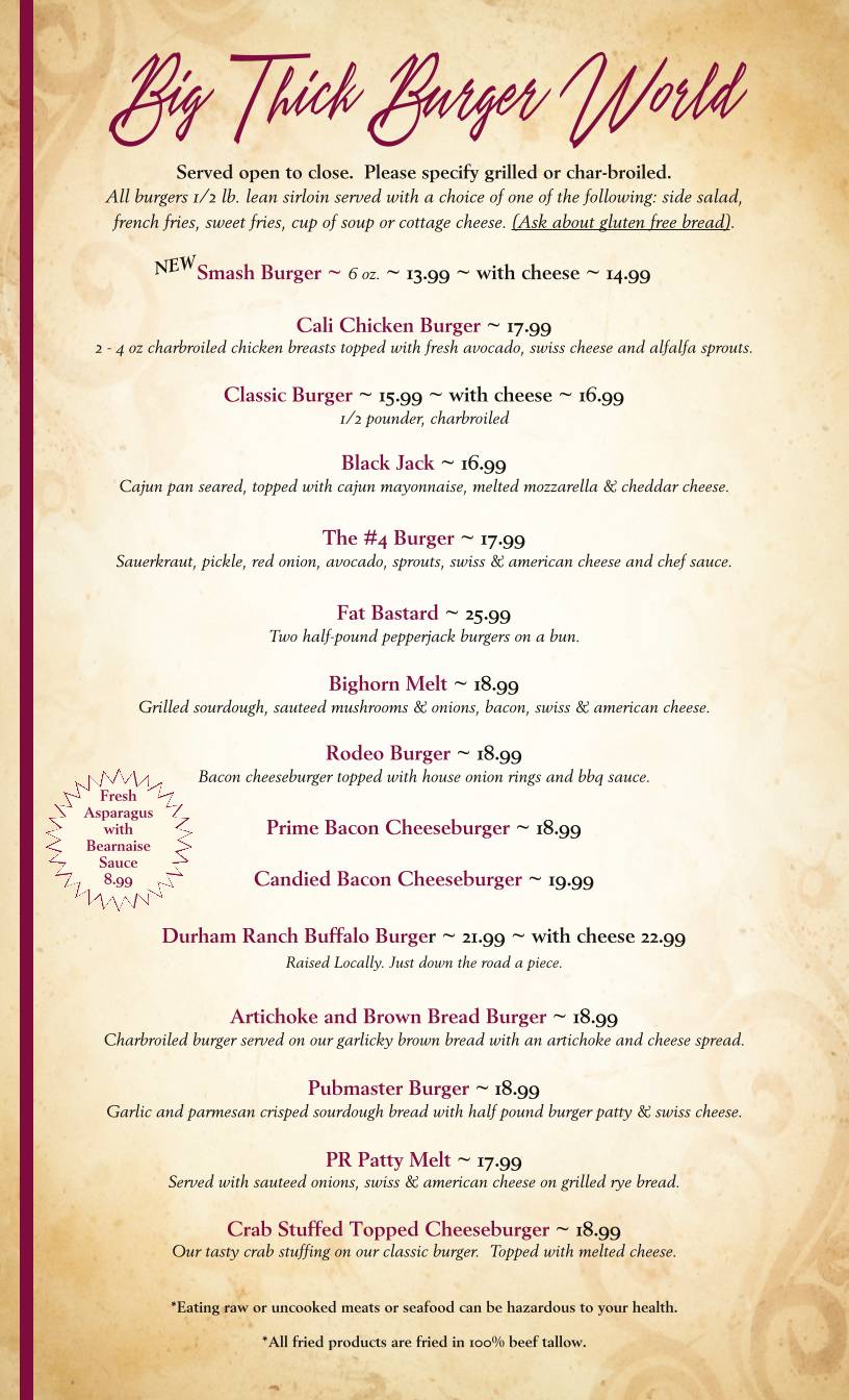 The Prime Rib Restaurant & Wine Cellar меню