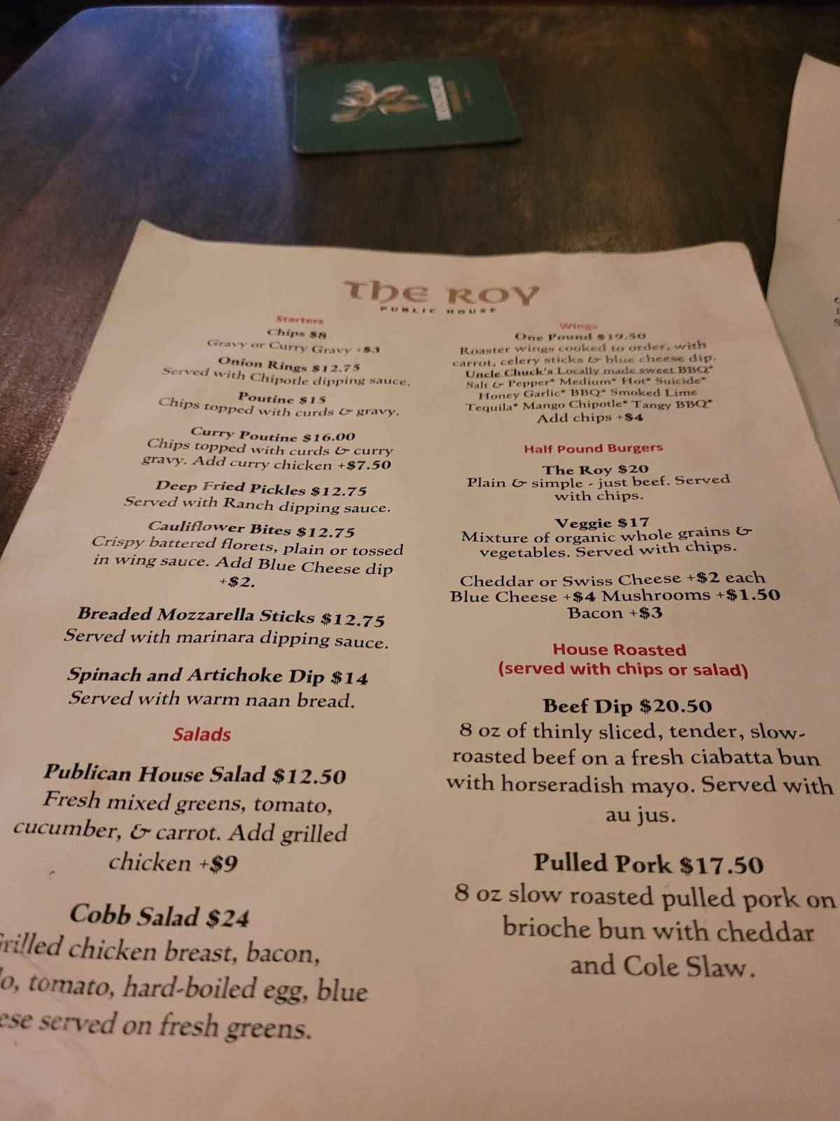 The Roy Public House меню