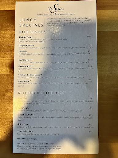 The Spice Thai Cuisine меню