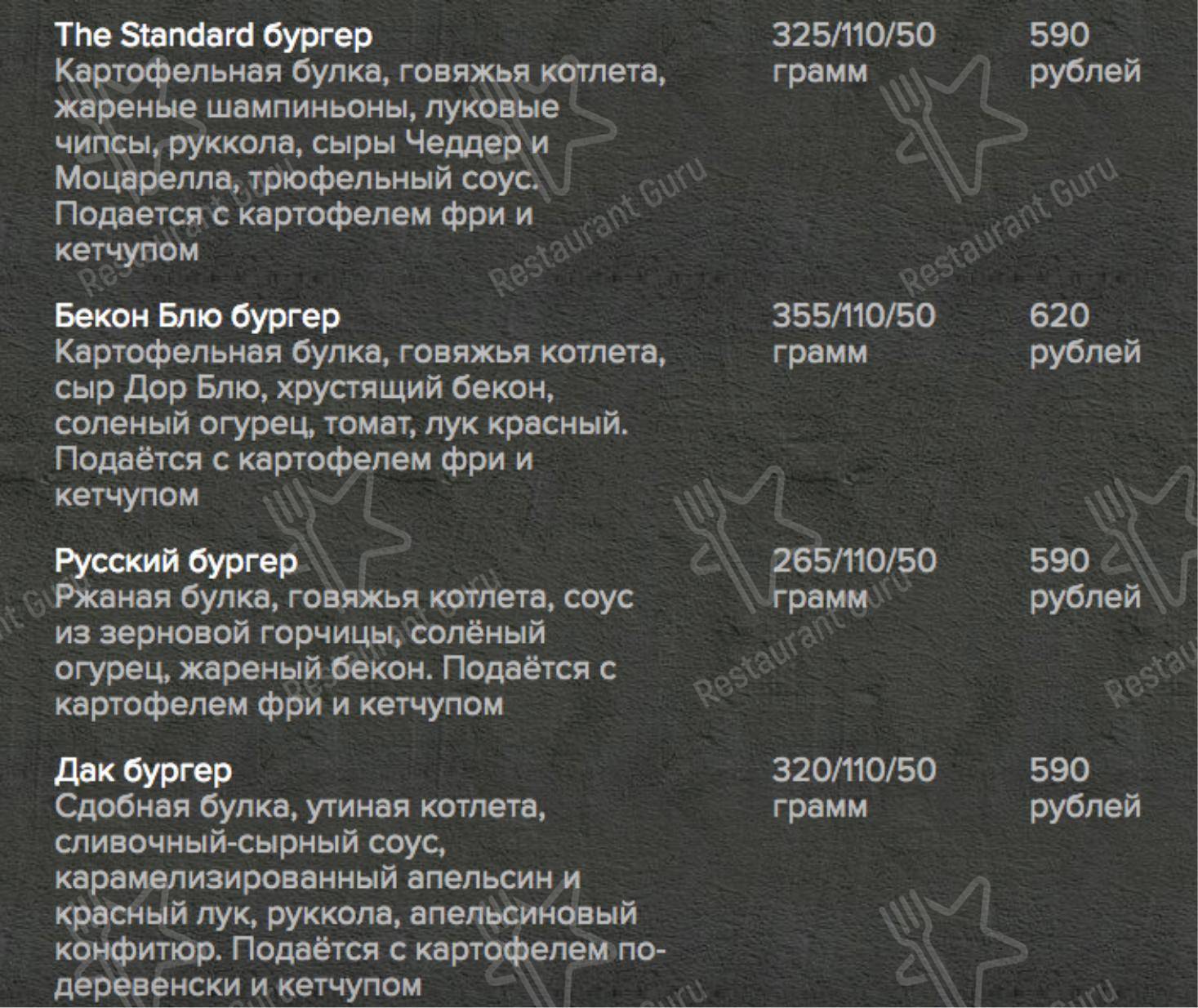 Взгляните на меню The Standard Bar
