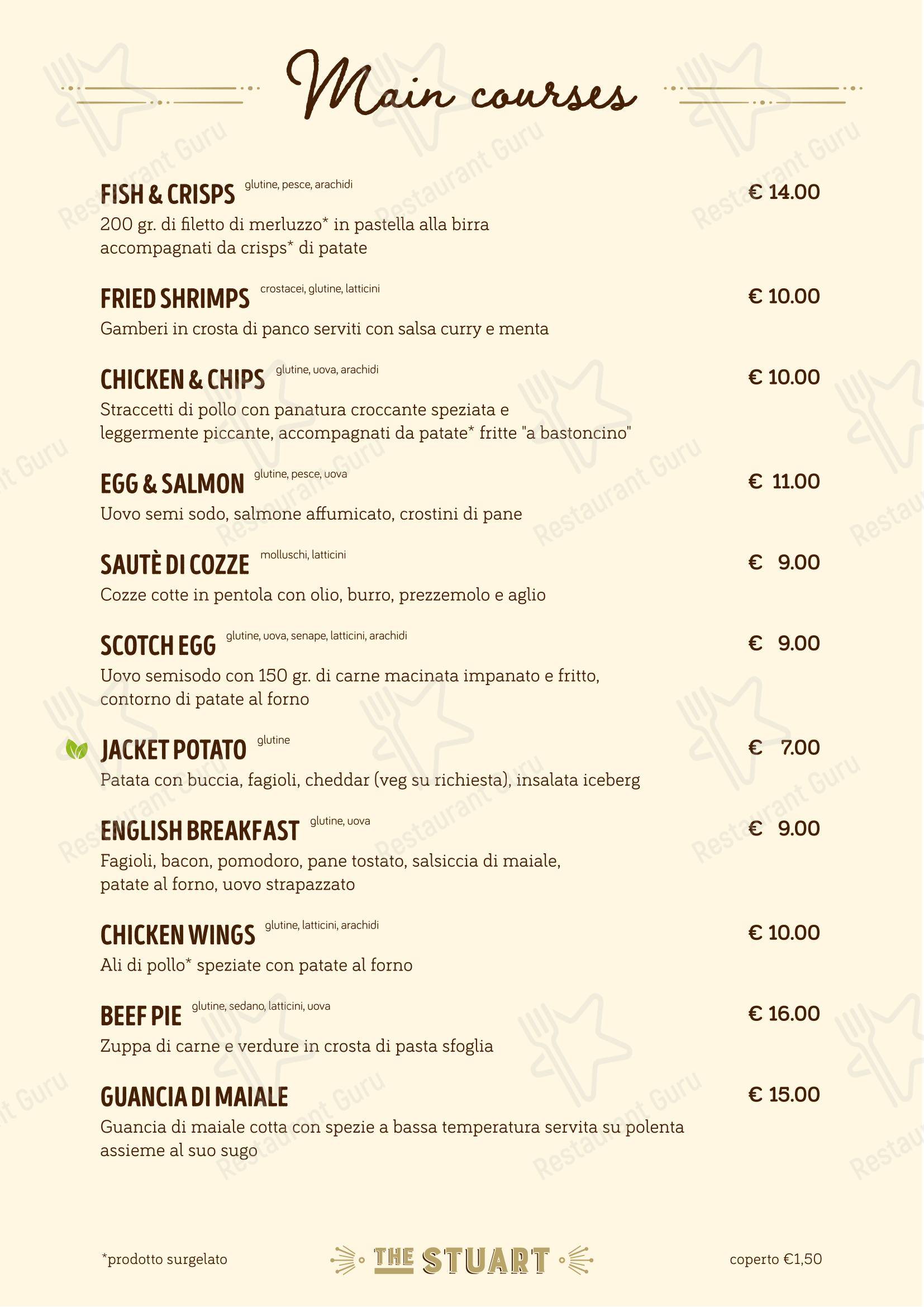Меню паба и бара The Stuart, Scottish Pub - Меню