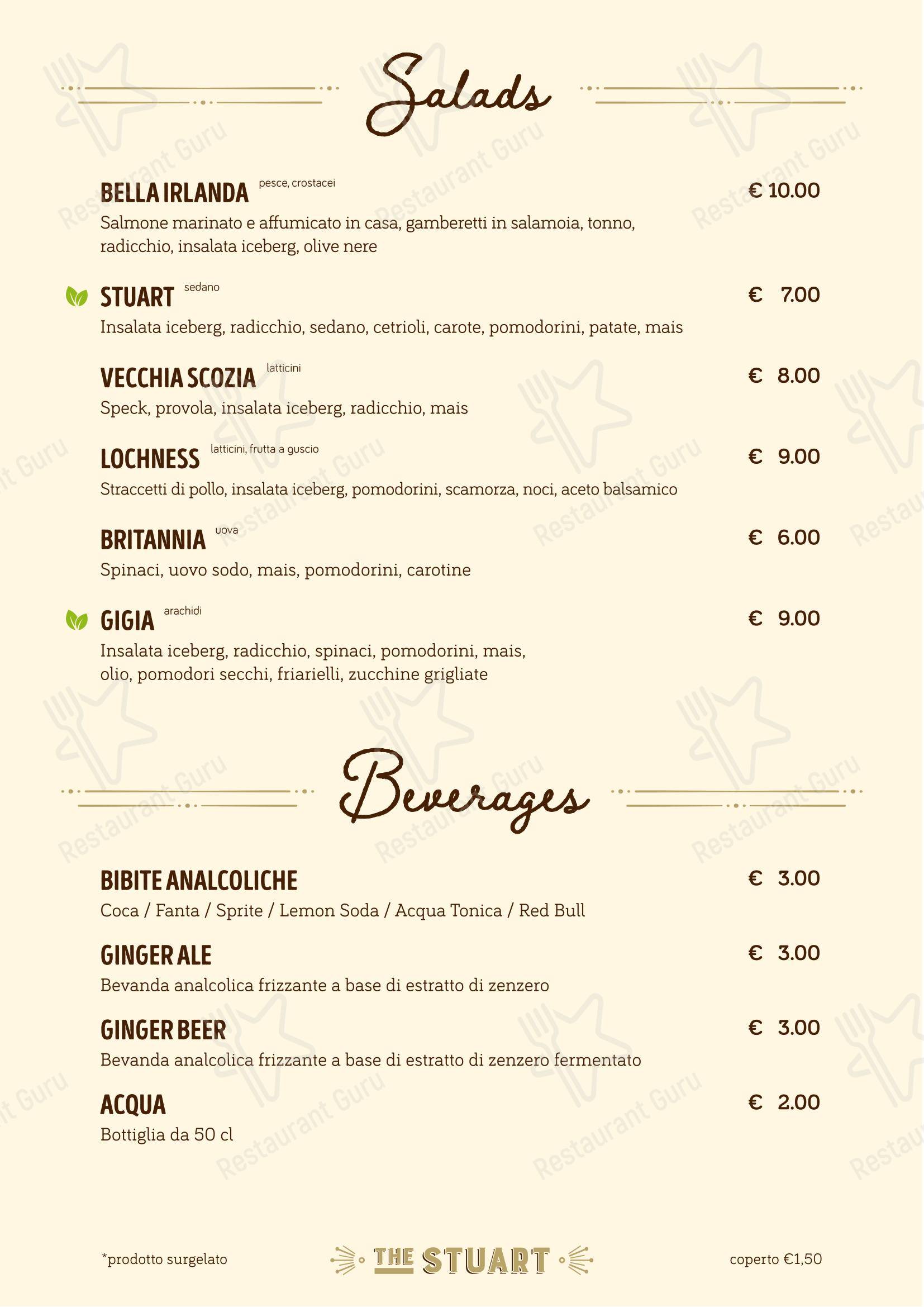 Меню паба и бара The Stuart, Scottish Pub в Бари