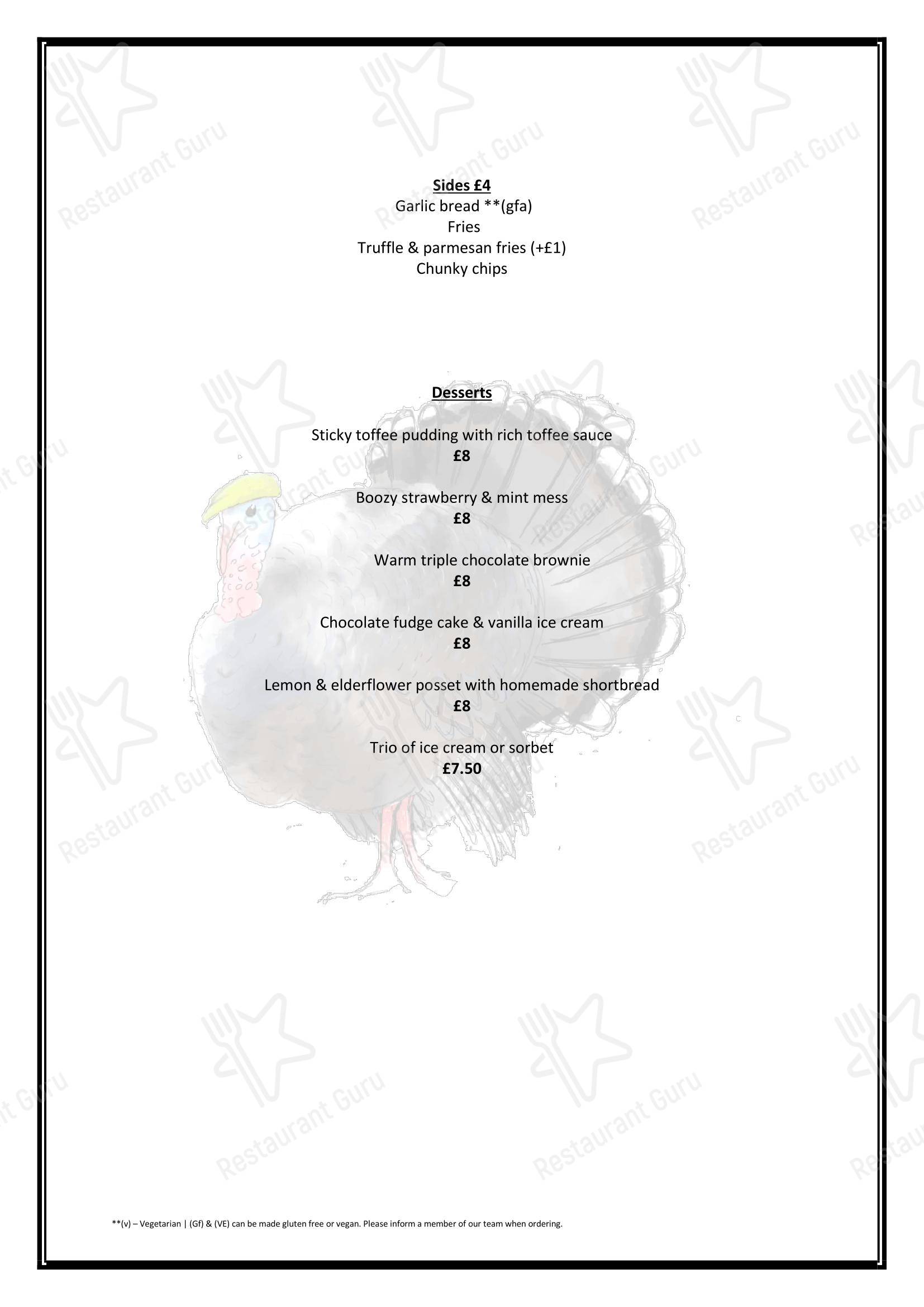 Dinner Menu паба и бара The Turkey Inn