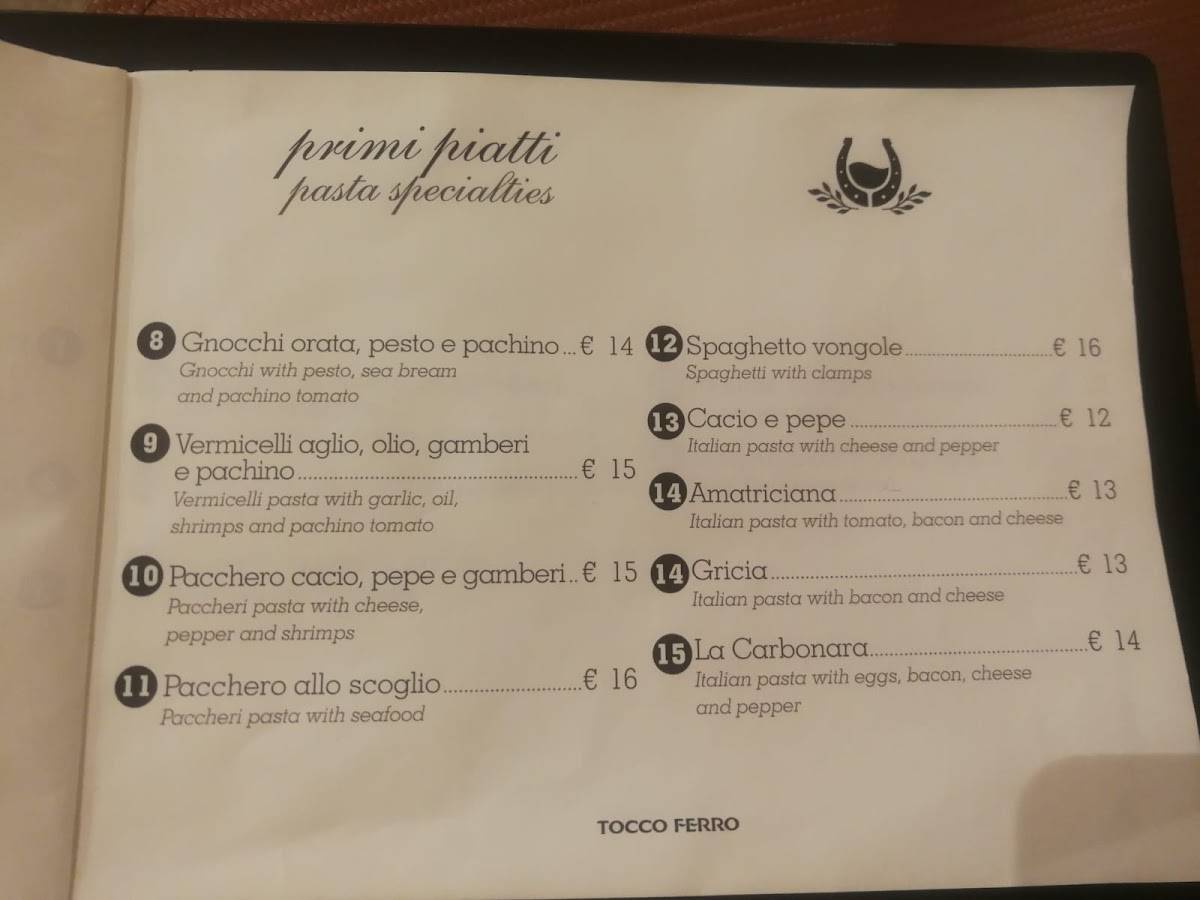 Tocco Ferro меню