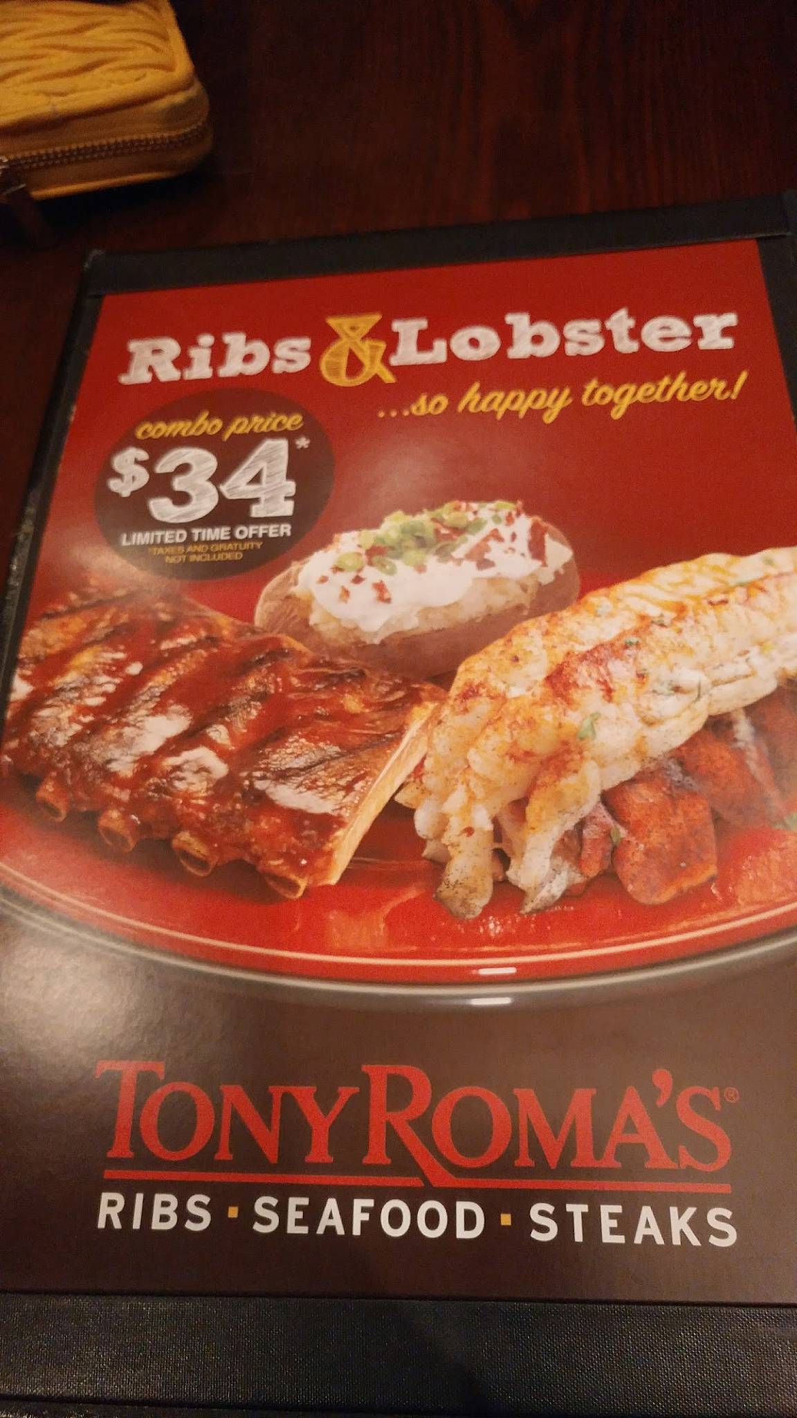 Tony Roma's меню