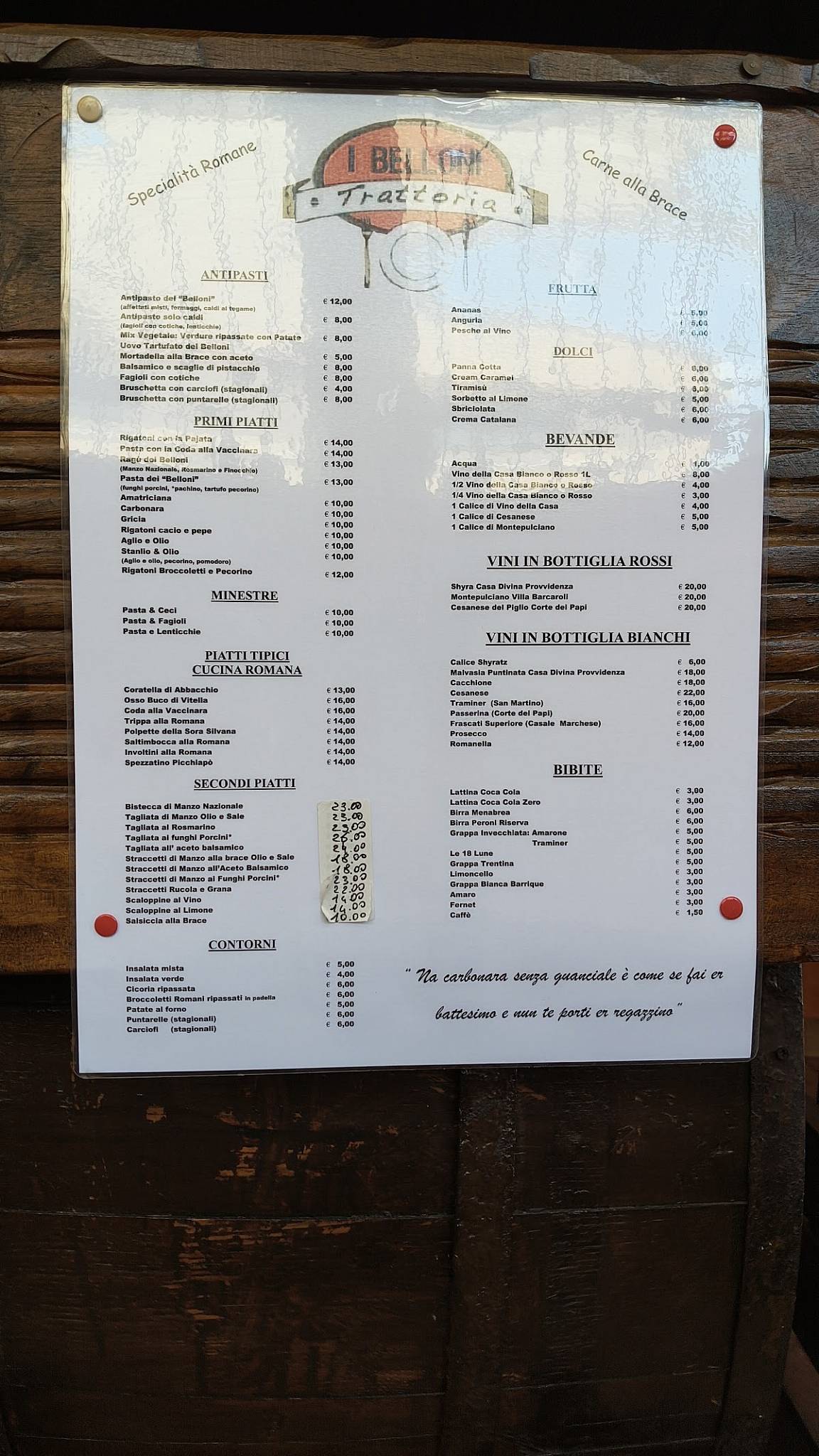 Trattoria "I Belloni" меню