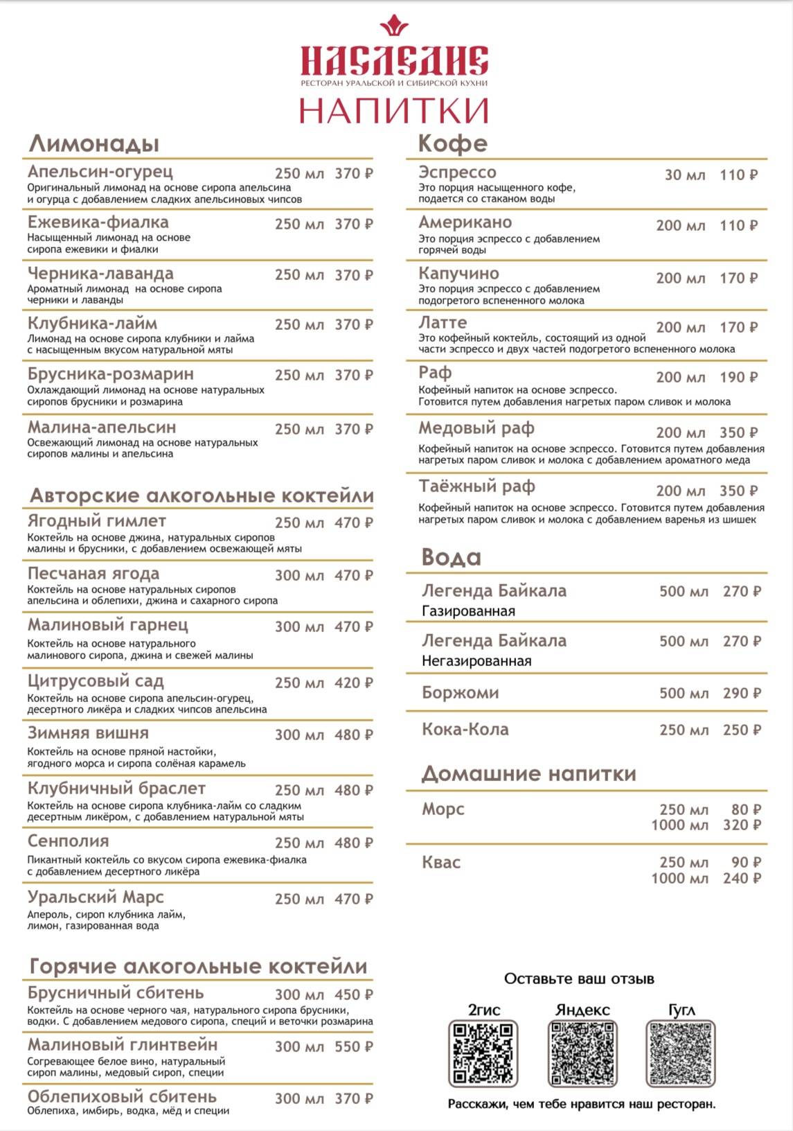Наследие меню