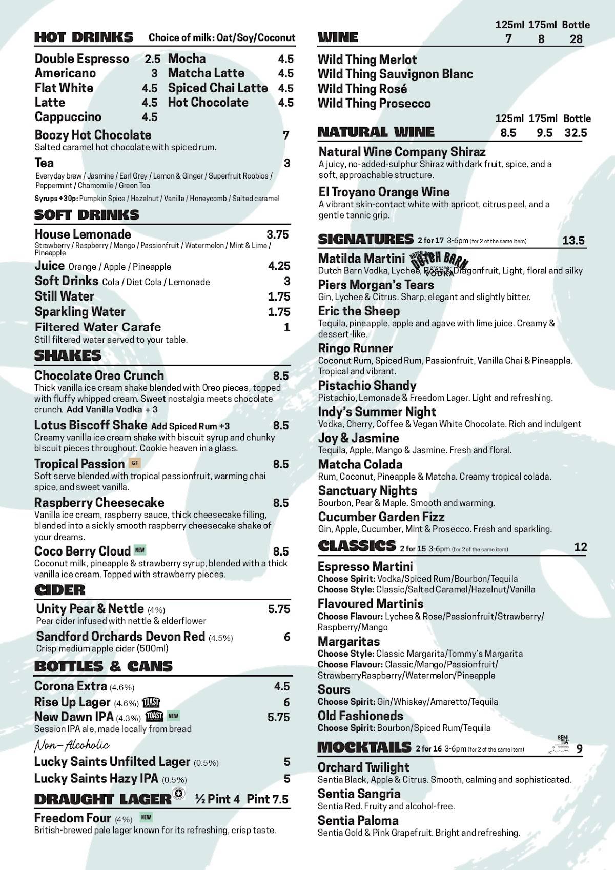 Unity Diner меню