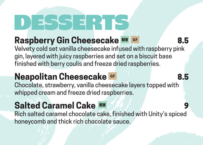 Unity Diner меню