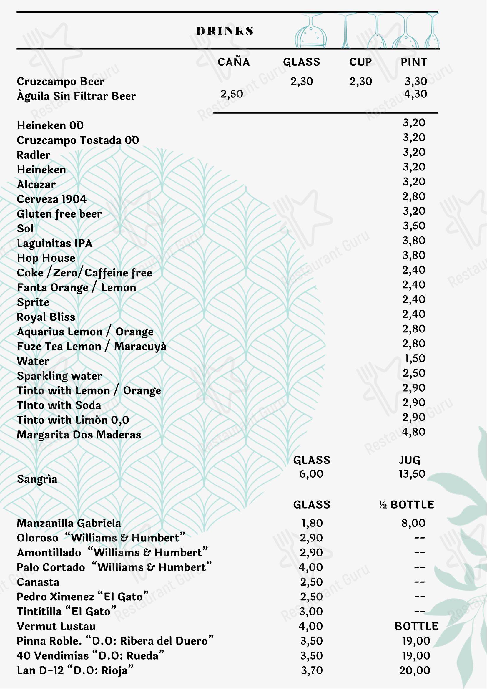 菜单 паба и бара Utopia Tapas Restaurant в Роте