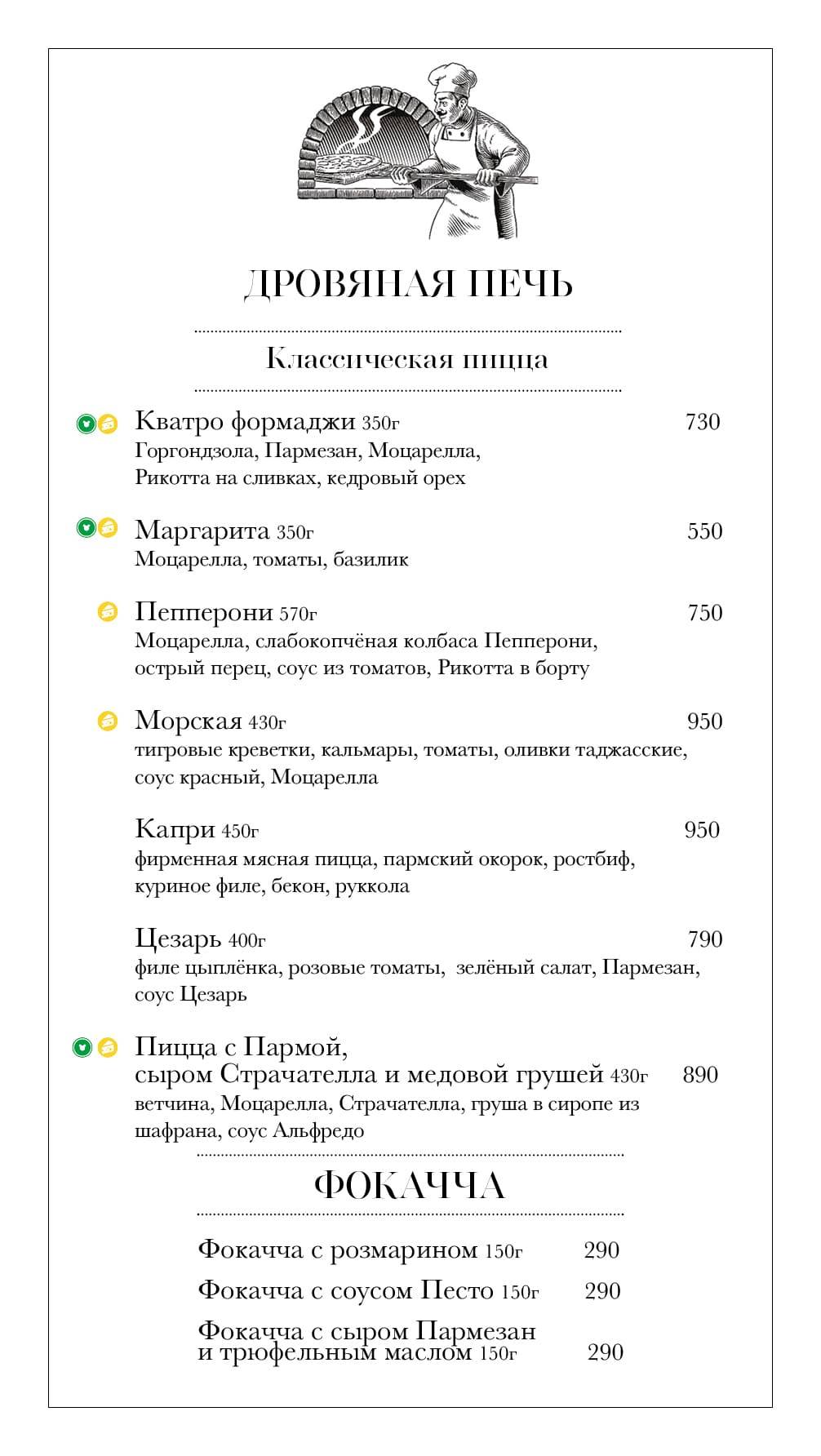 Вилла Капри меню