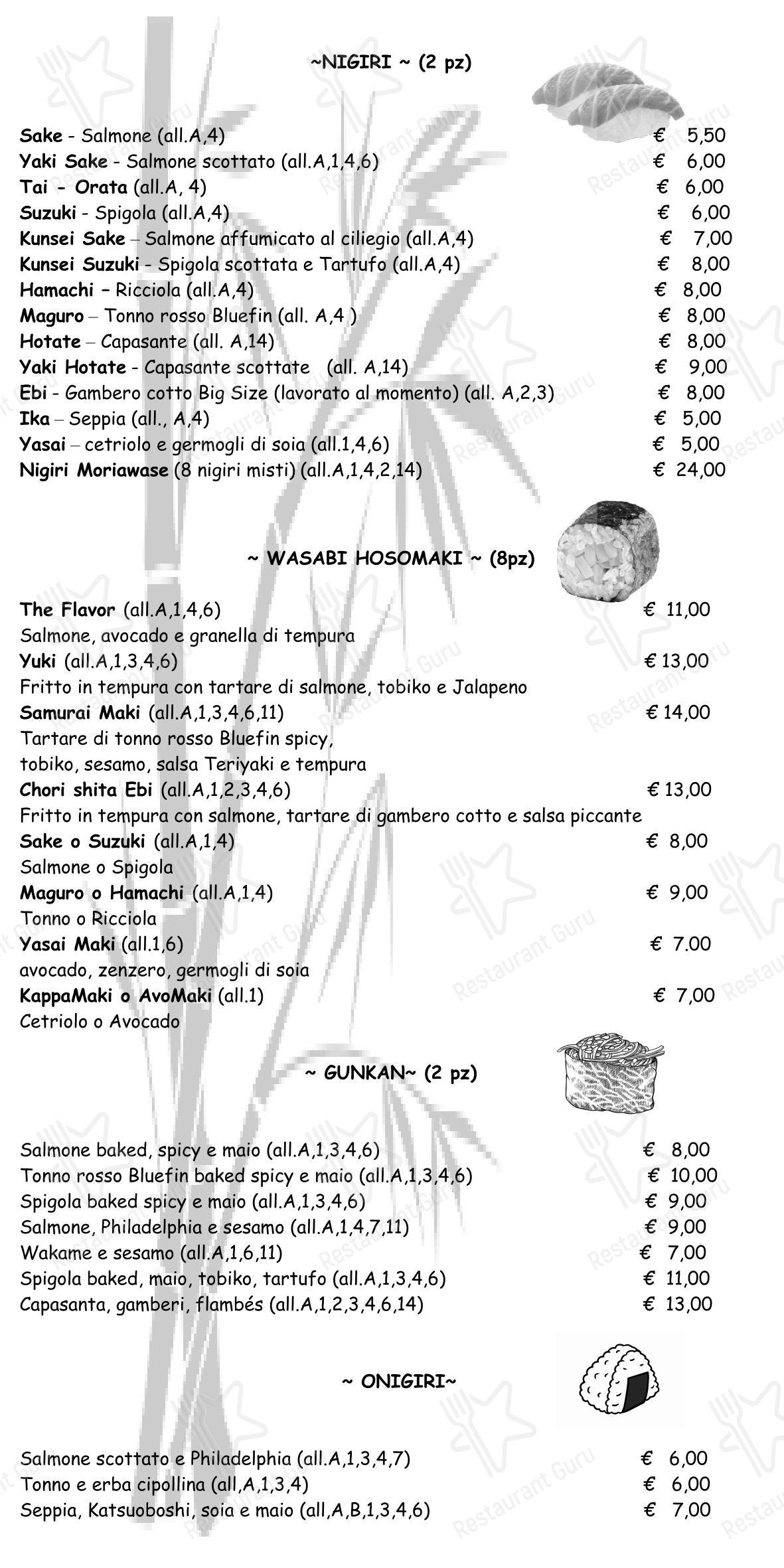 Меню ресторана Wasabi Balduina - Ristorante Giapponese - Меню