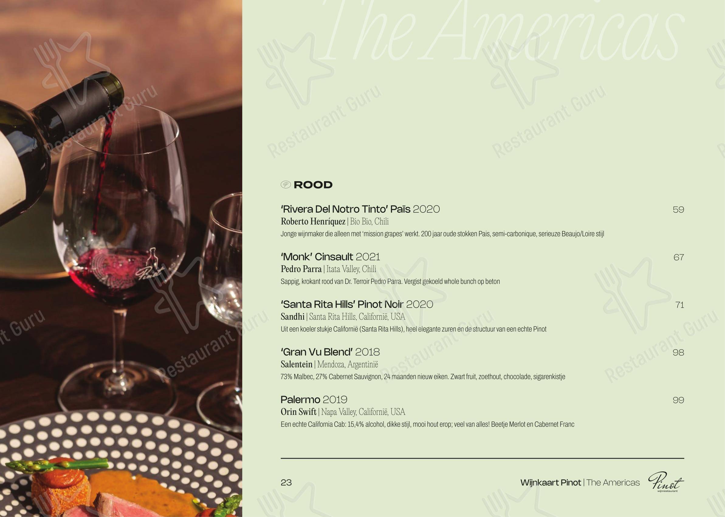 Wijnrestaurant Pinot в Бреде - Меню напитков