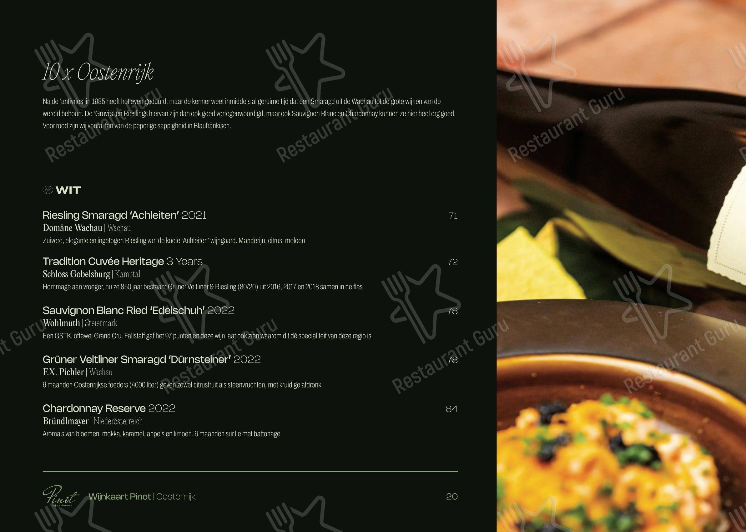 Меню паба и бара Wijnrestaurant Pinot