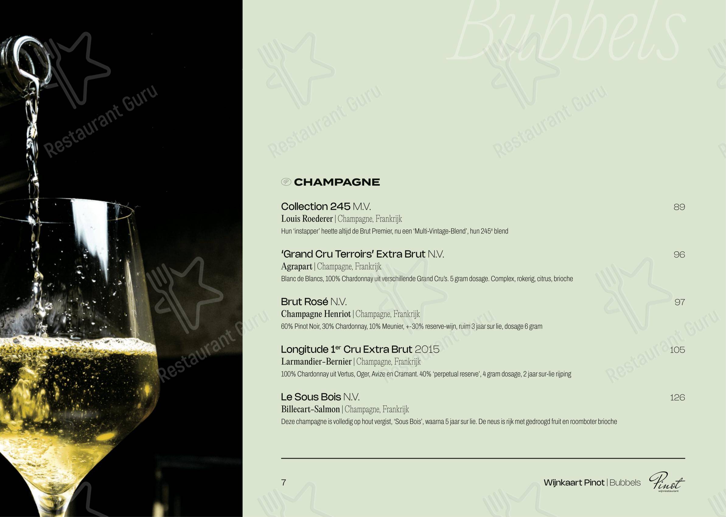 Меню Wijnrestaurant Pinot - еда и напитки