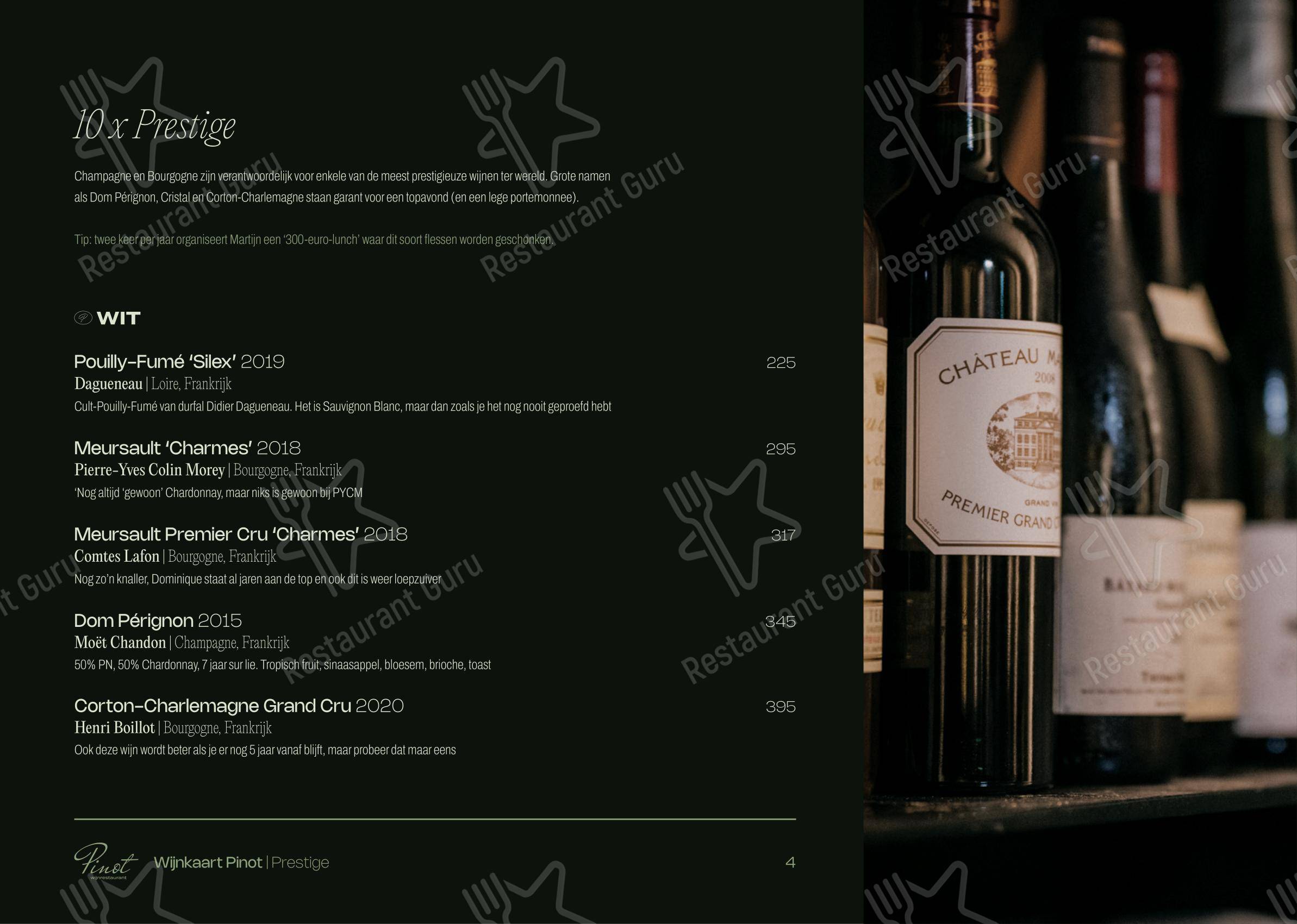 Меню паба и бара Wijnrestaurant Pinot