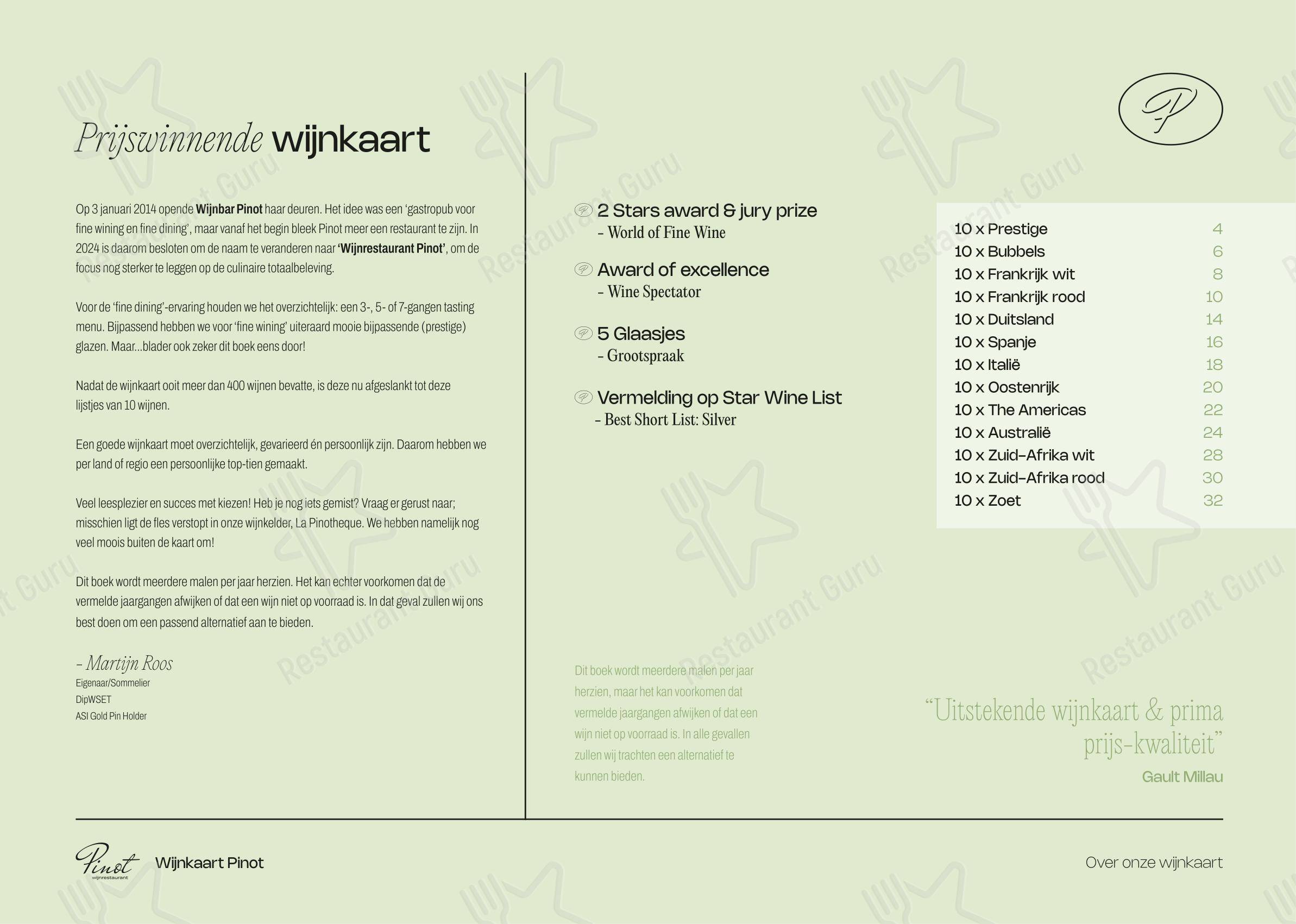 Wijnrestaurant Pinot в Бреде - Меню напитков
