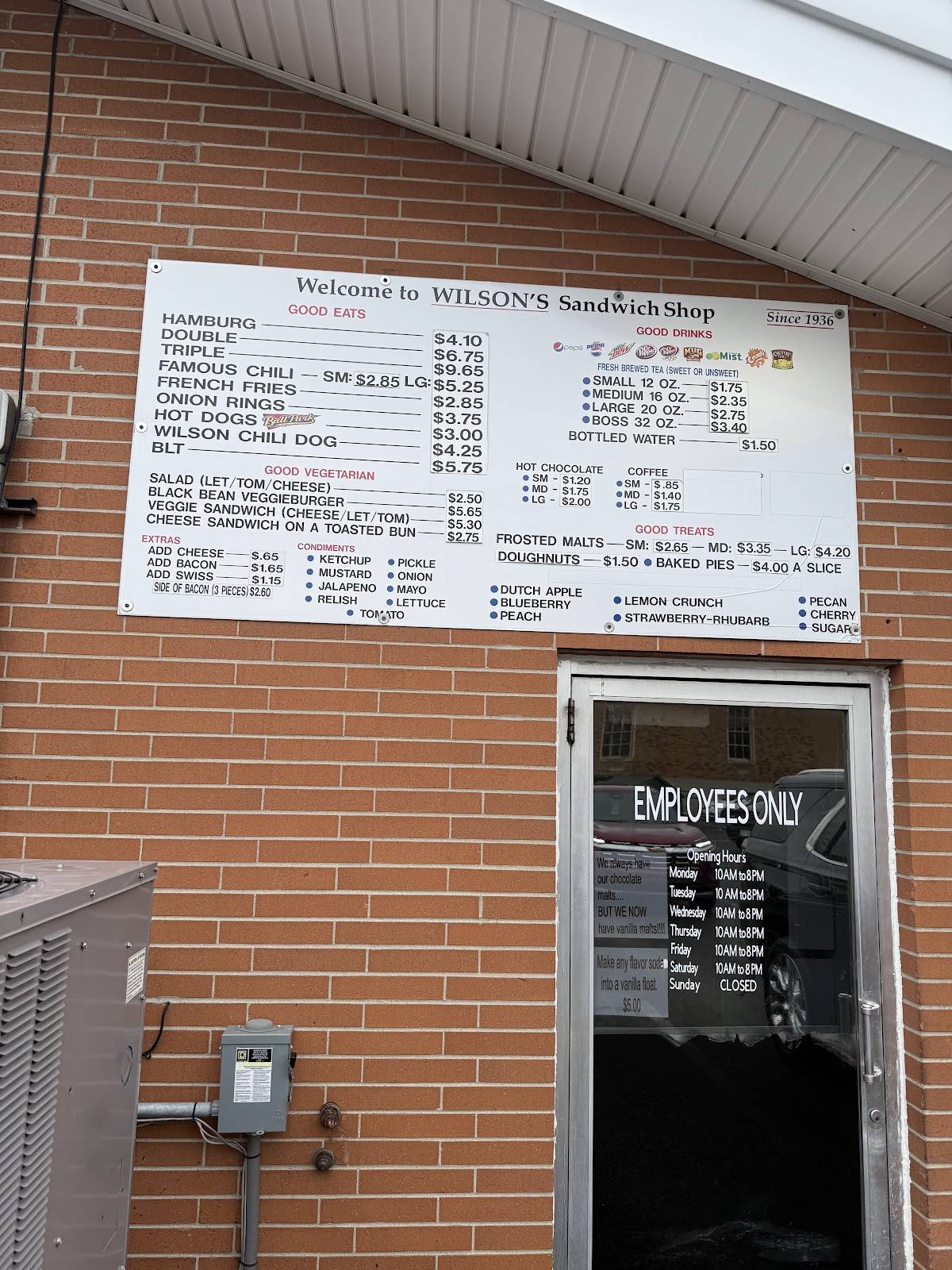Wilson's Sandwich Shop меню