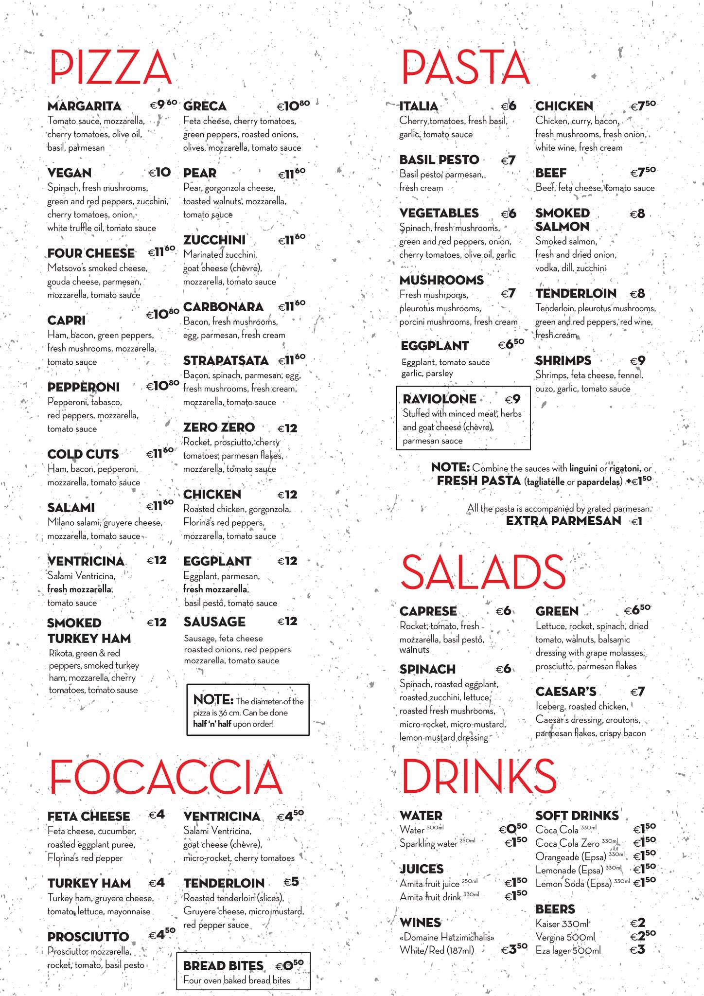 Zero Zero Pizza & Pasta меню