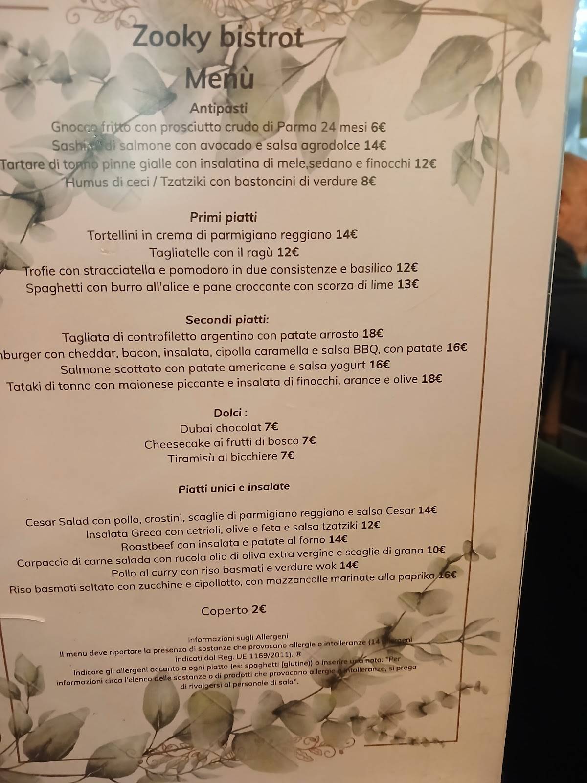 Zooky Cafè меню