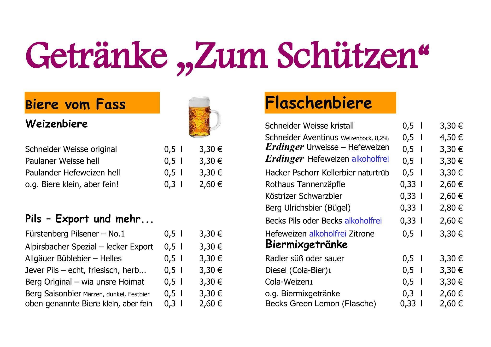 Zum Schützen меню