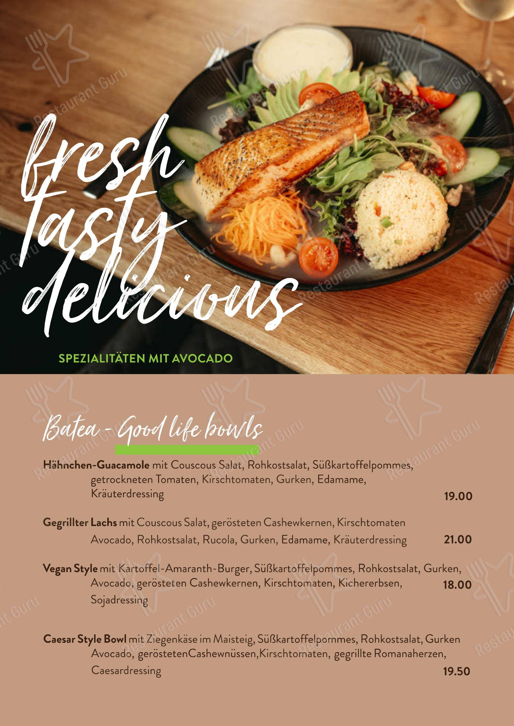 Меню напитков паба и бара avocado restaurant в Раштатте