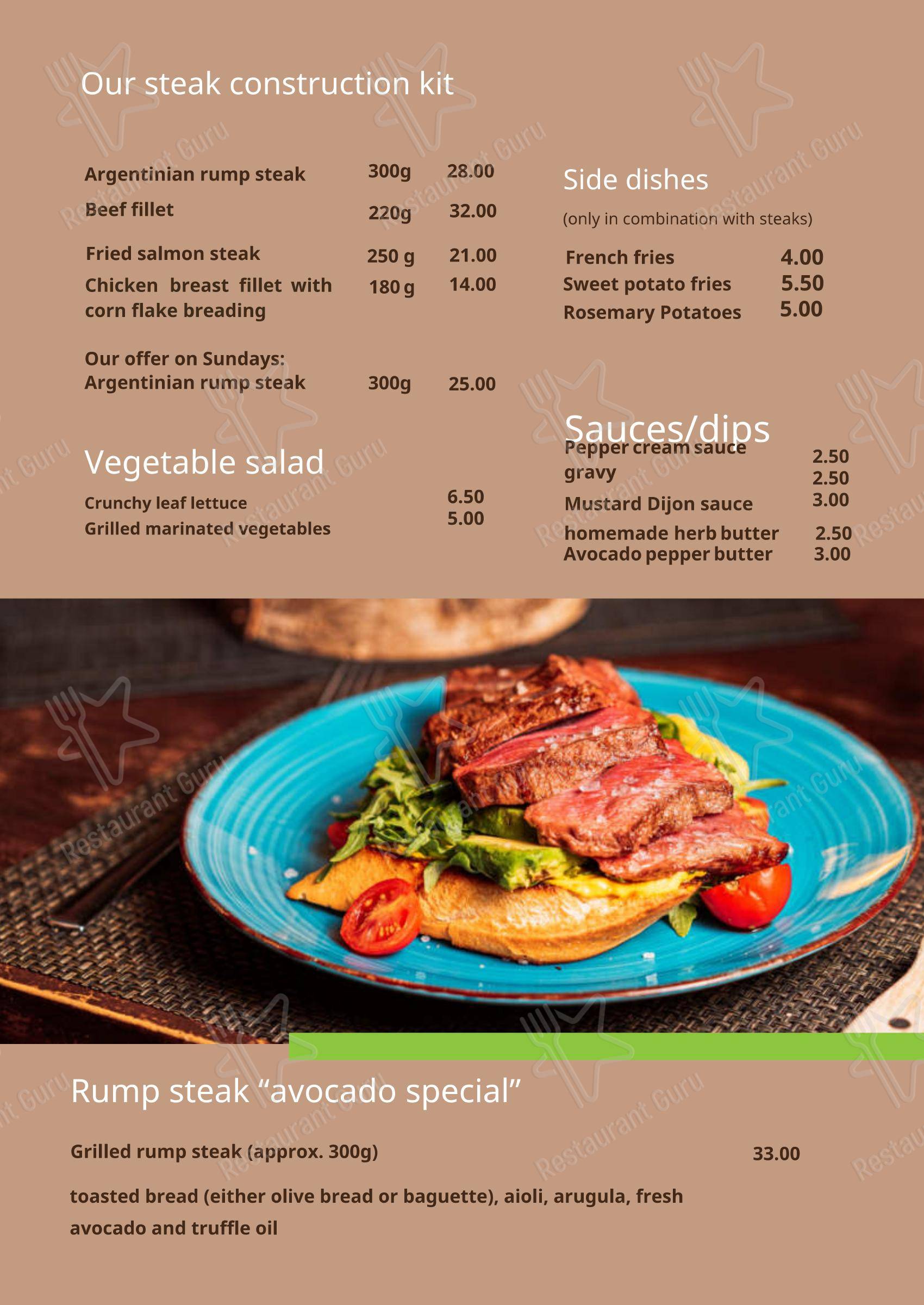 菜单 паба и бара avocado restaurant