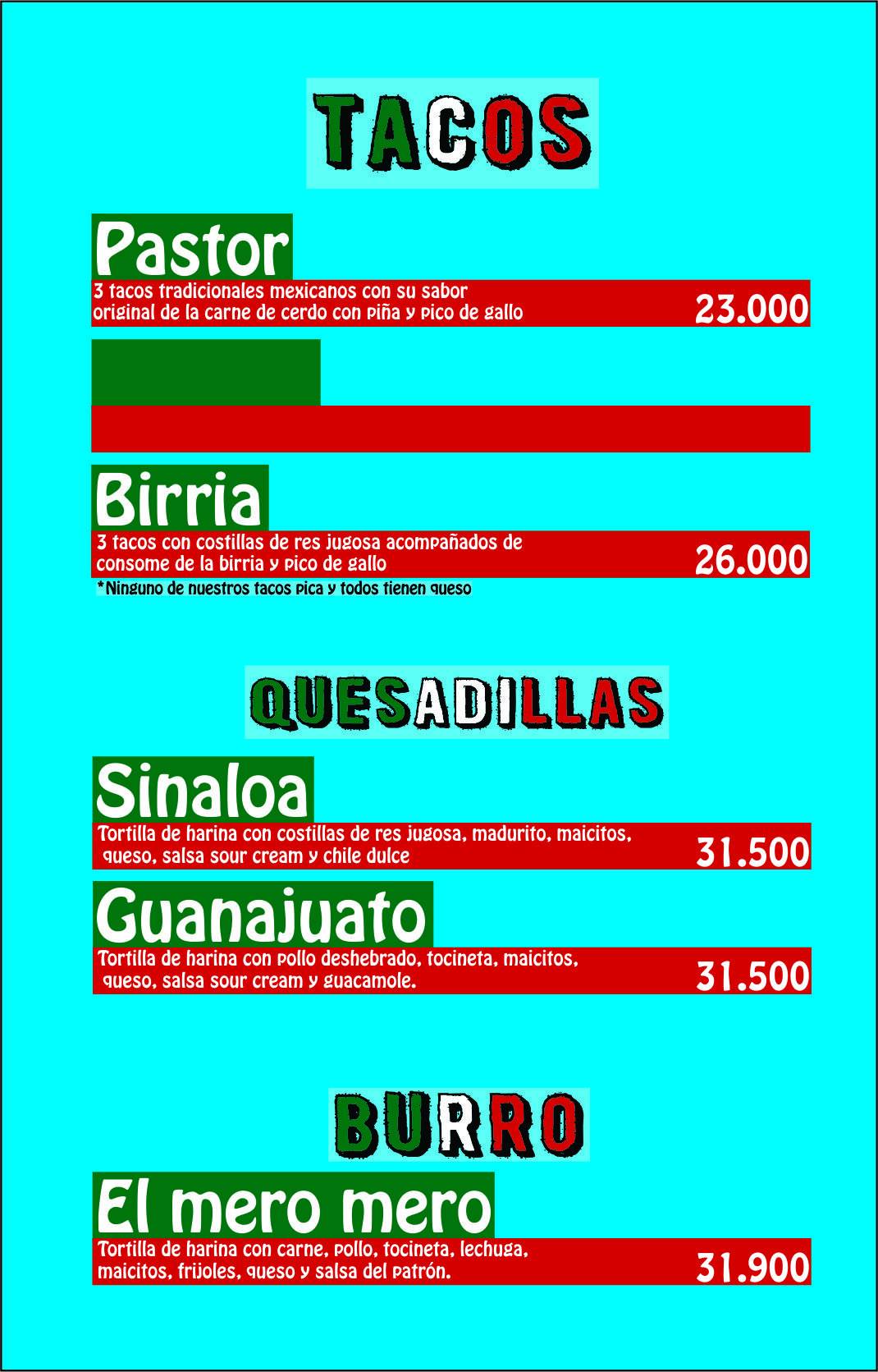 comida mexicana NUNKI MEX меню