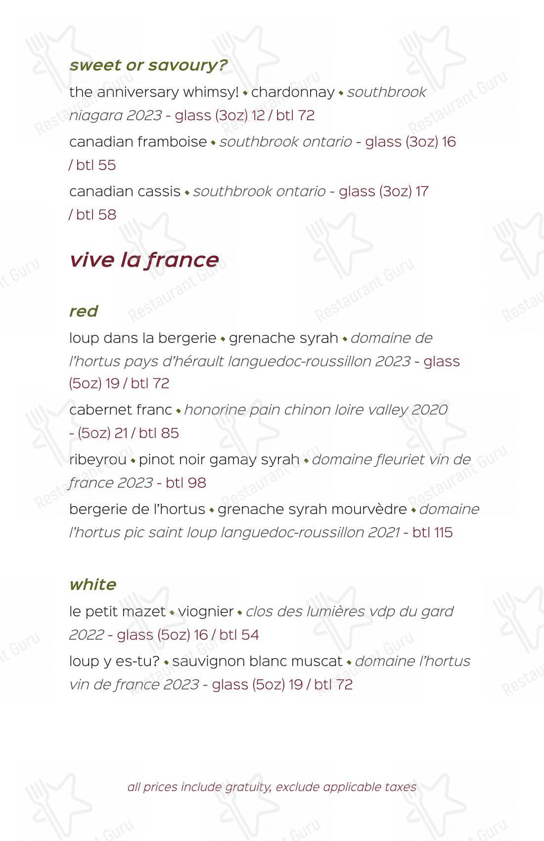 Меню паба и бара louf - Lunch Menu