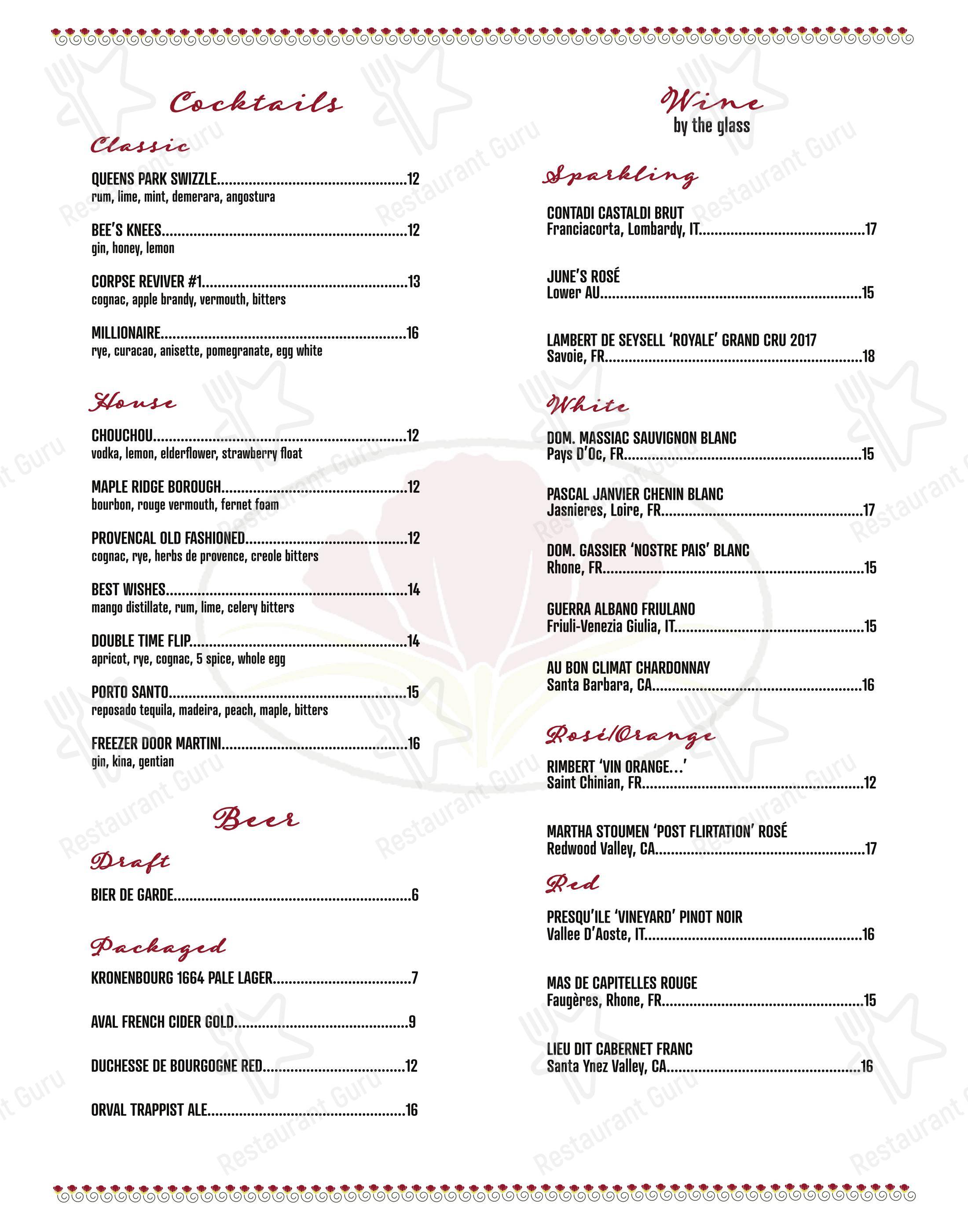 Takeaway Menu паба и бара Ava June