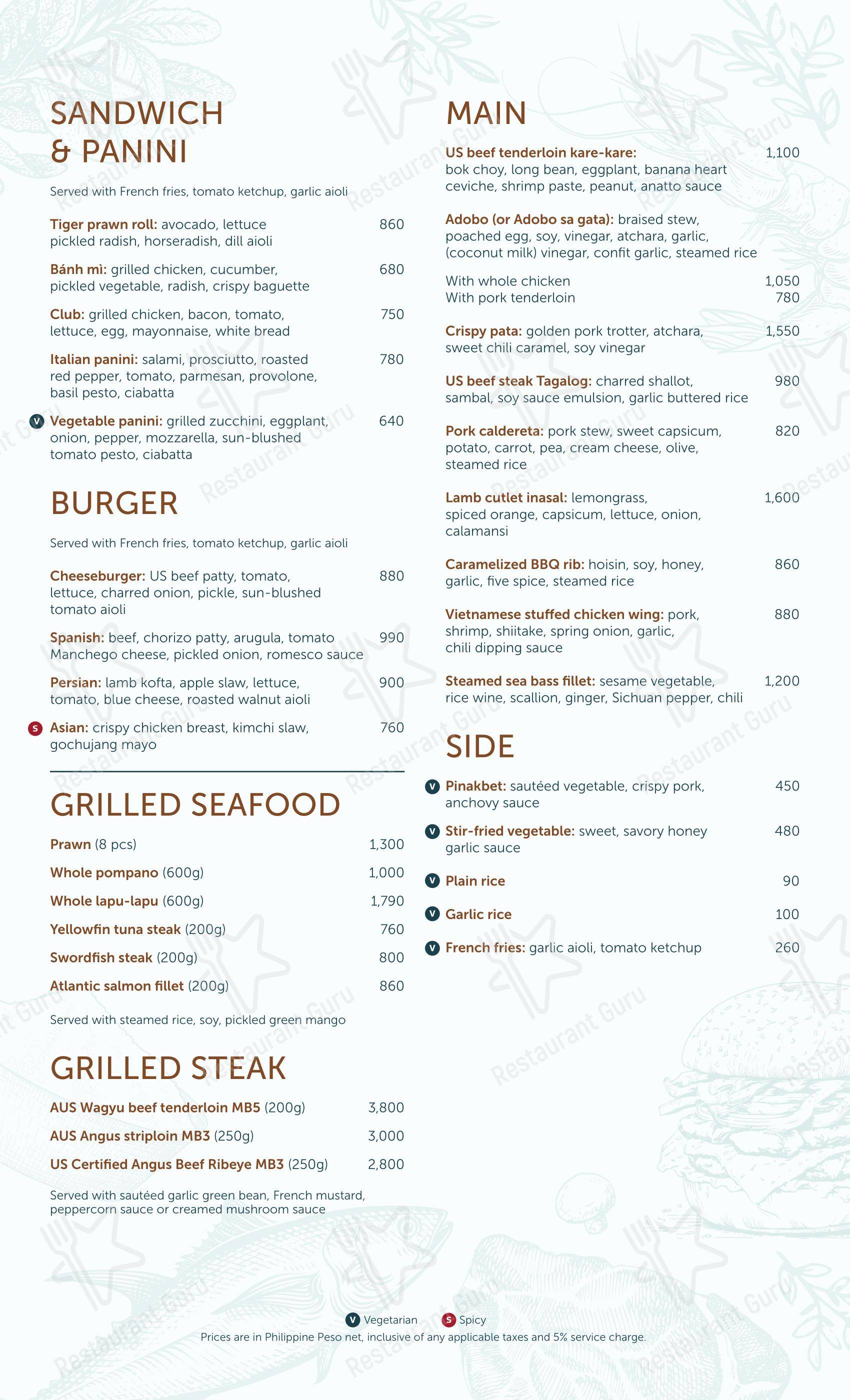 Основное меню ресторана Crust Beach Bar & Restaurant в Малее