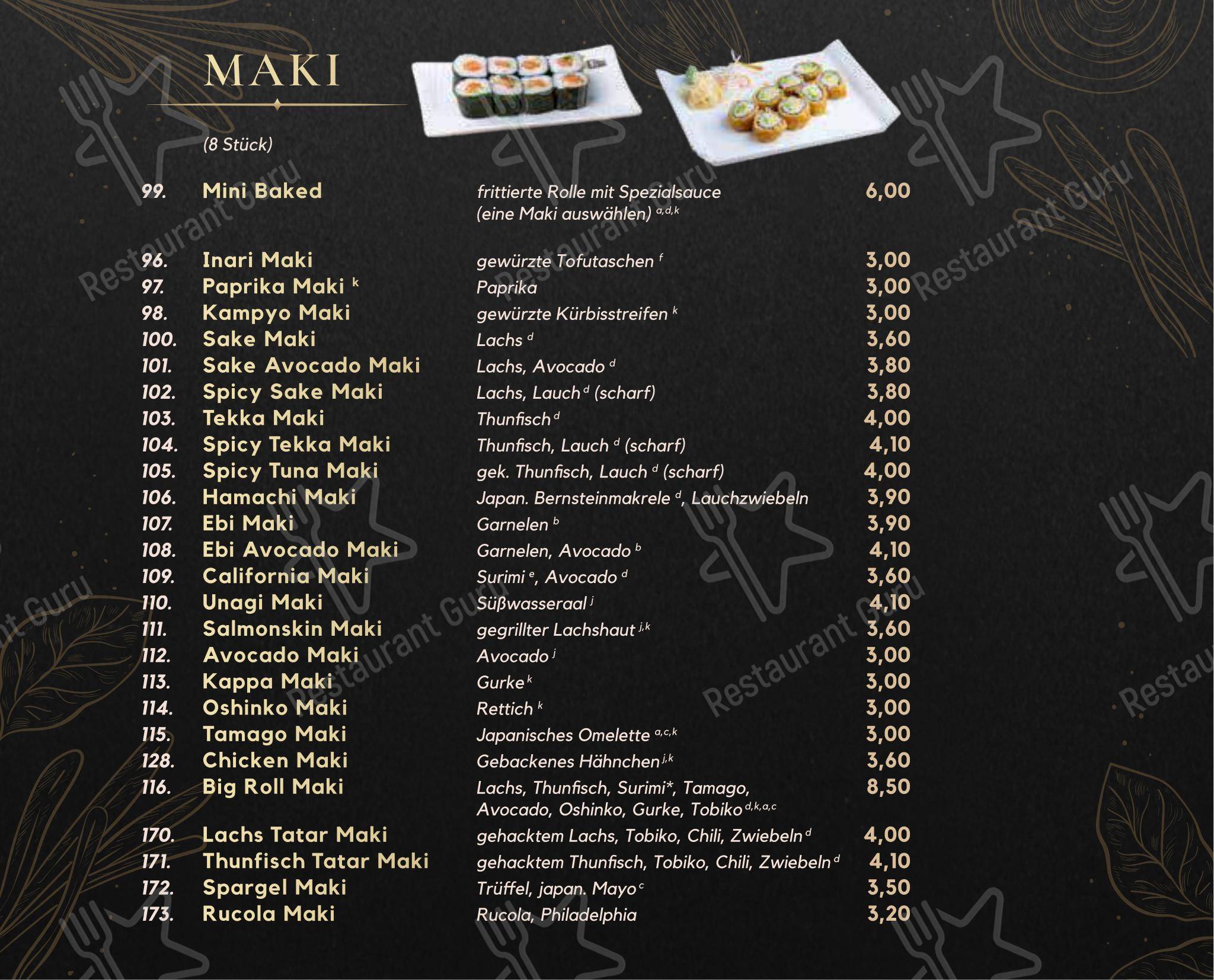 Меню напитков ресторана Cubi Restaurant