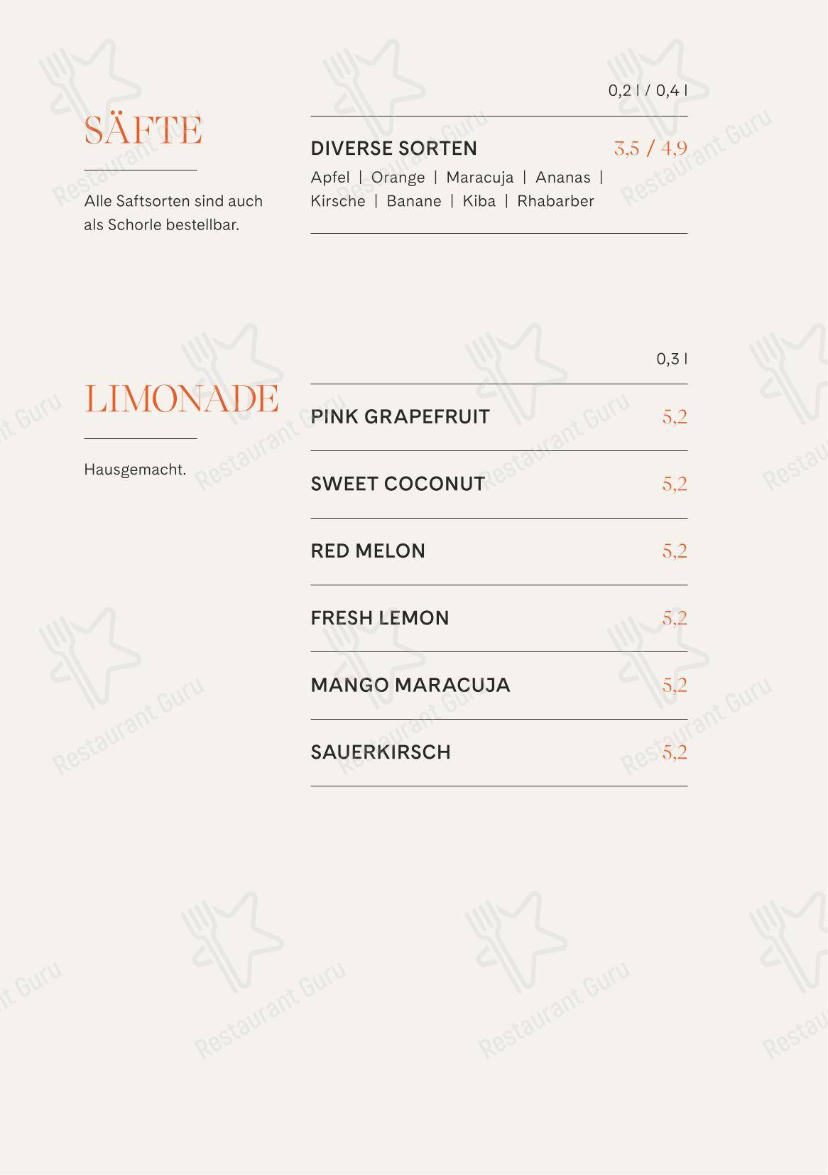 Меню напитков ресторана Da Lui