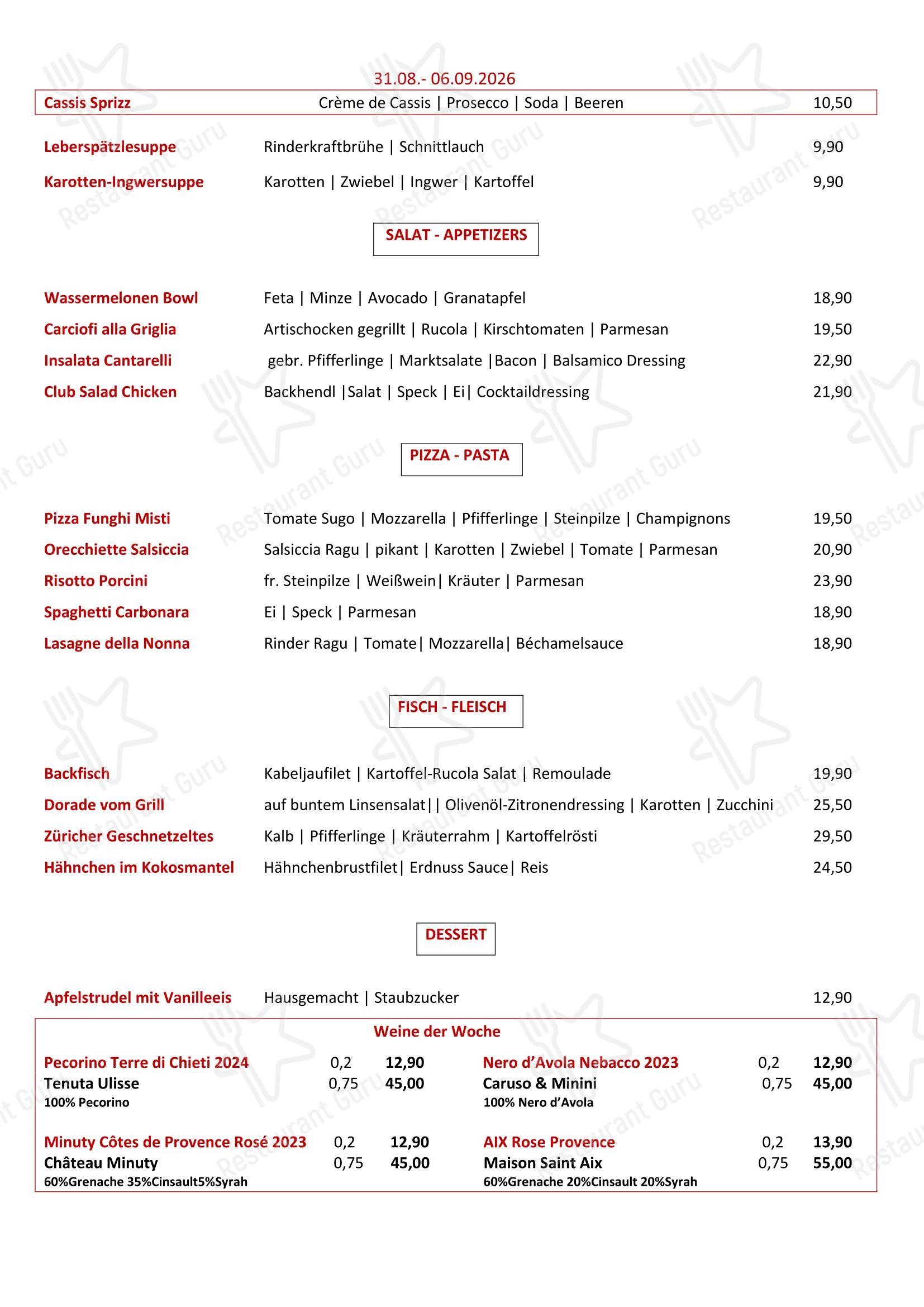 Меню паба и бара Eiscafé Roma Sulz - Меню