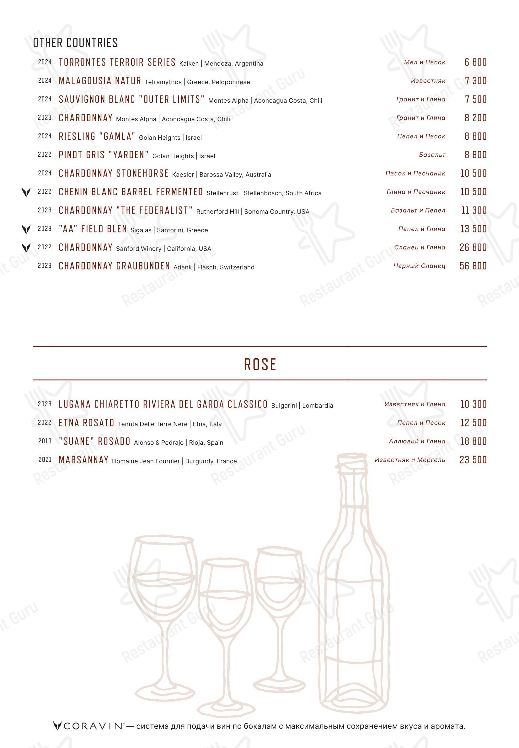 Меню напитков ресторана Eno Bistro